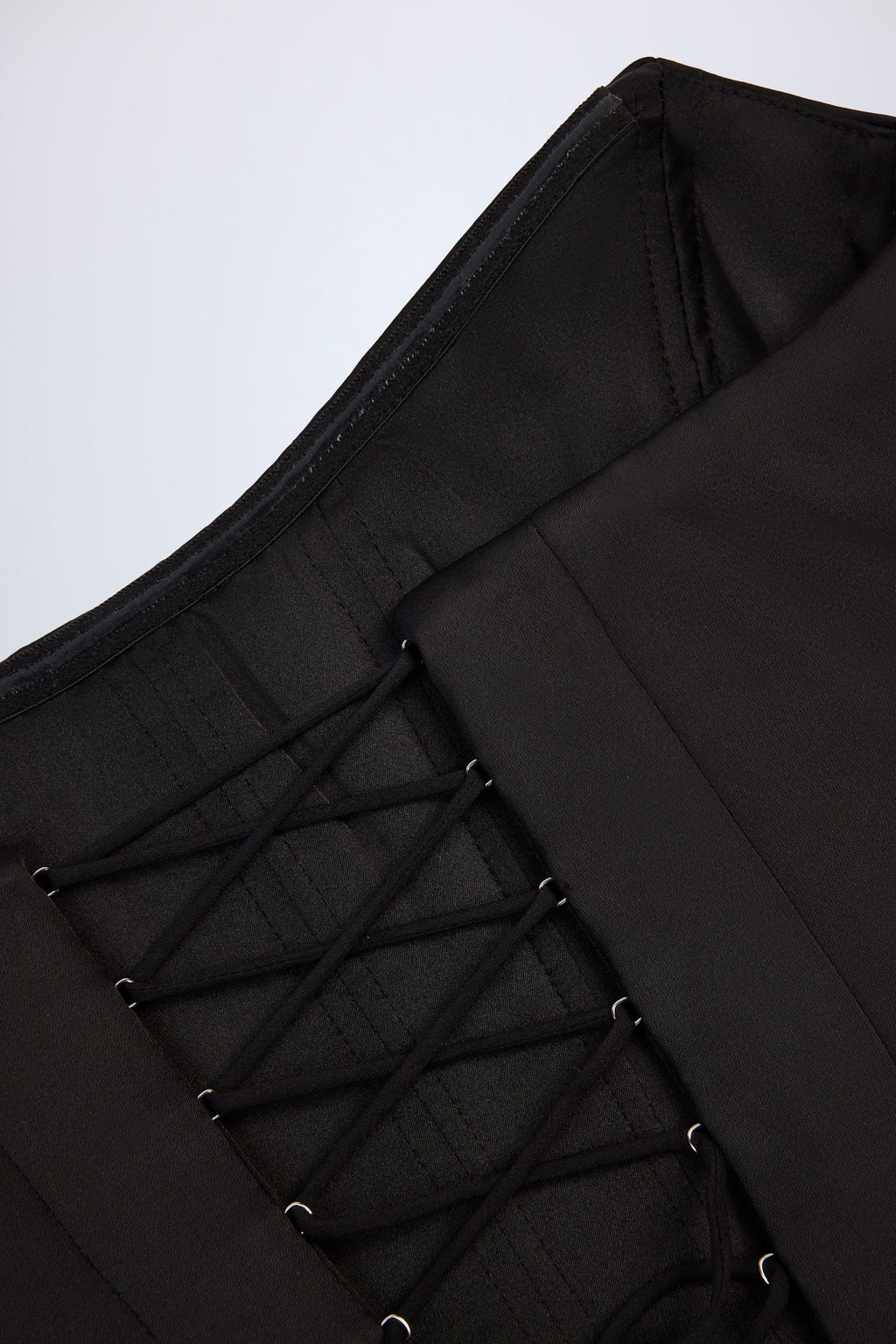 Curved Lace-Up Corset Top in Black