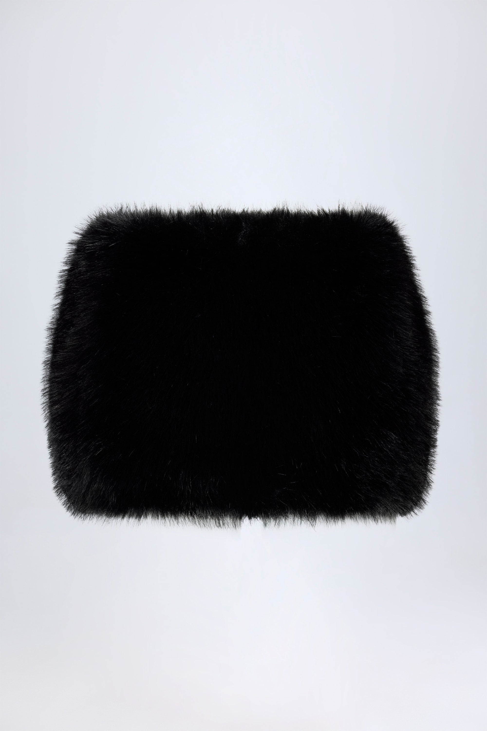 Buckle-Detail Faux Fur Micro Mini Skirt in Black
