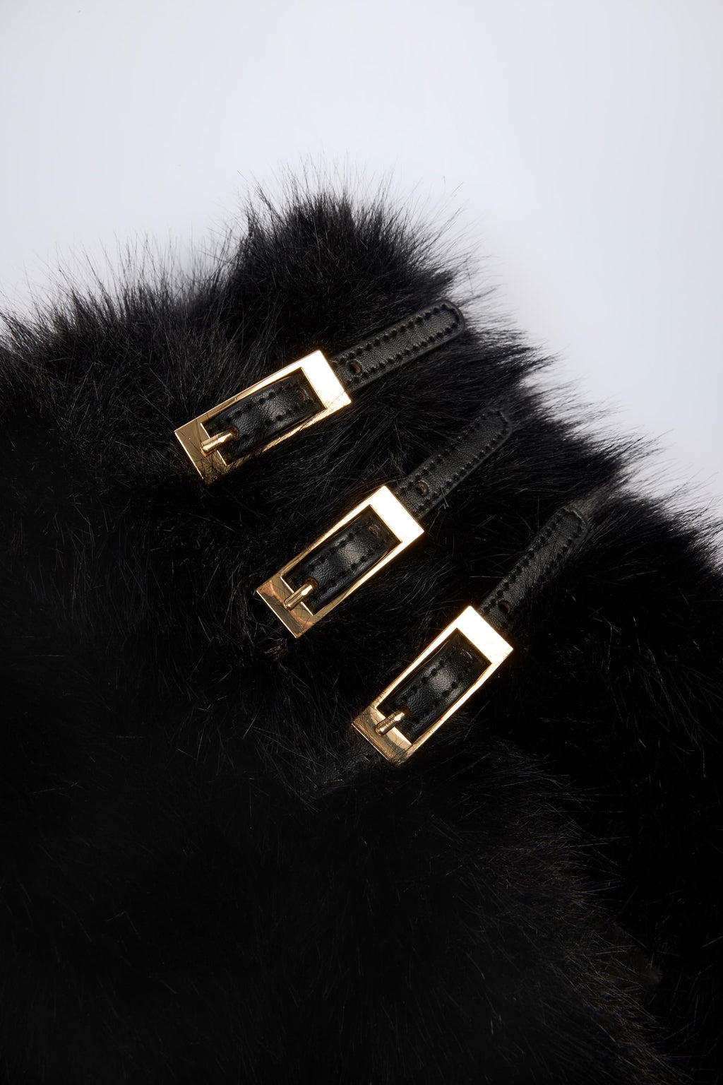 Buckle-Detail Faux Fur Micro Mini Skirt in Black