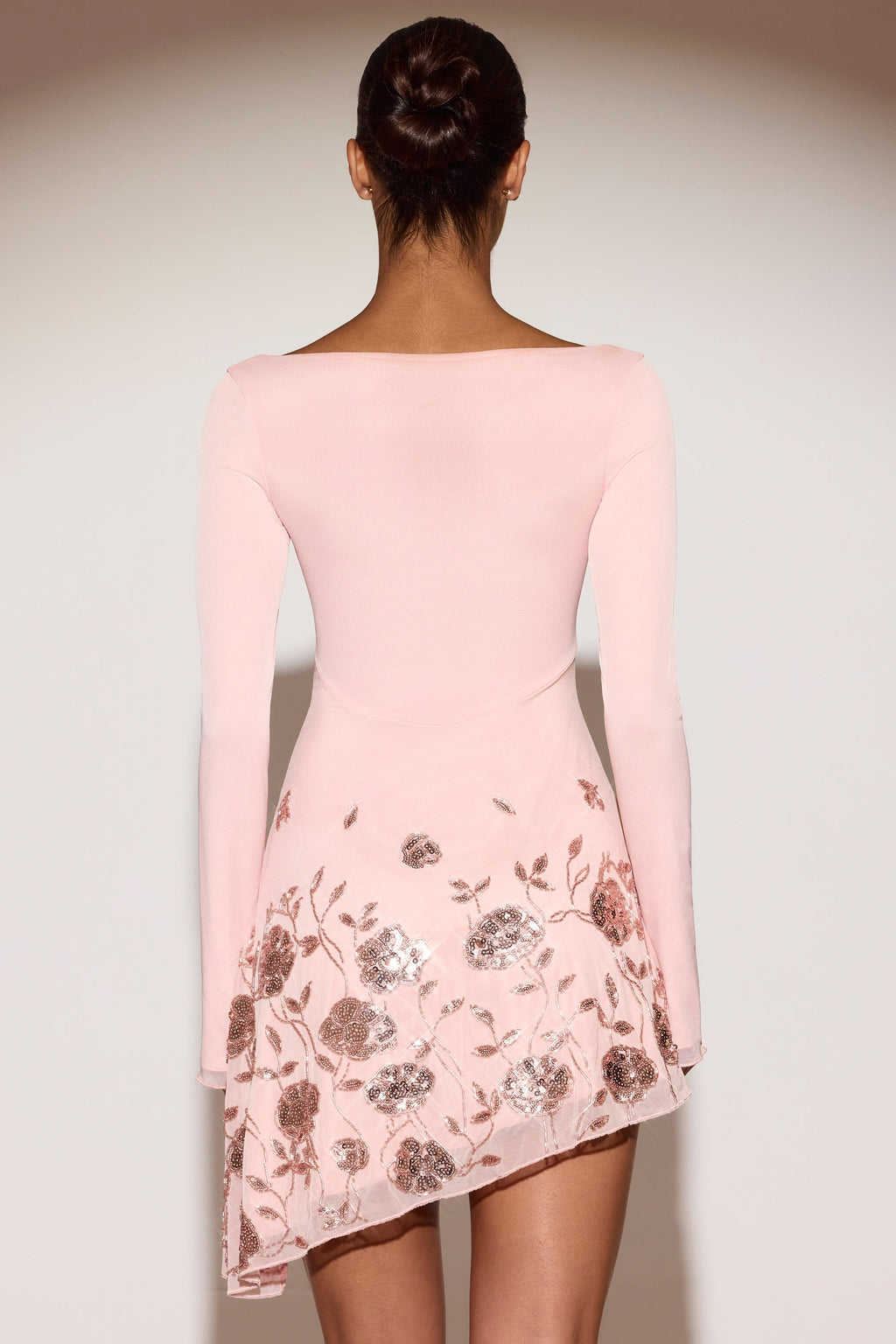 Embellished Asymmetric Mini Dress in Pink