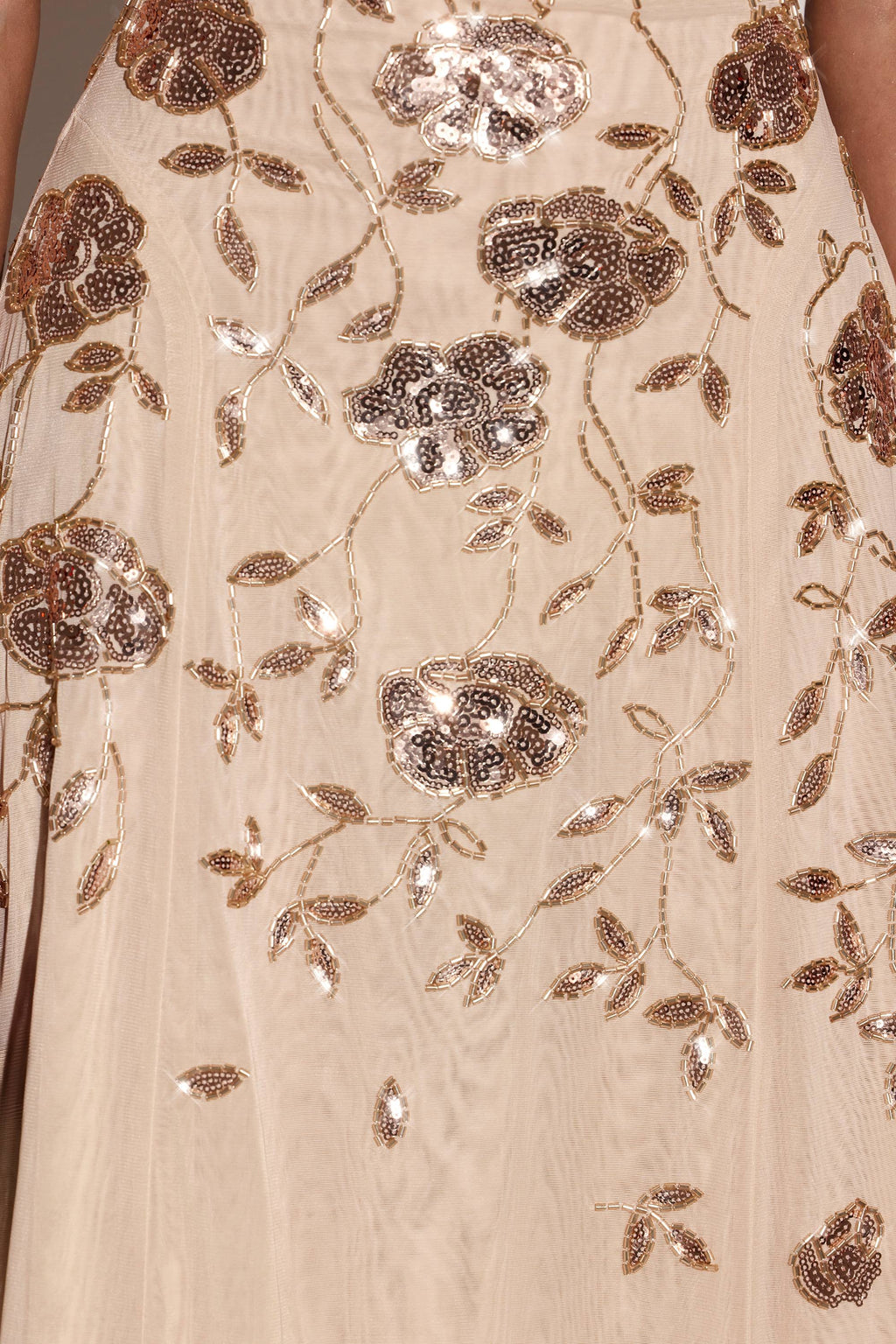 Embellished Asymmetric Midaxi Dress in Gold