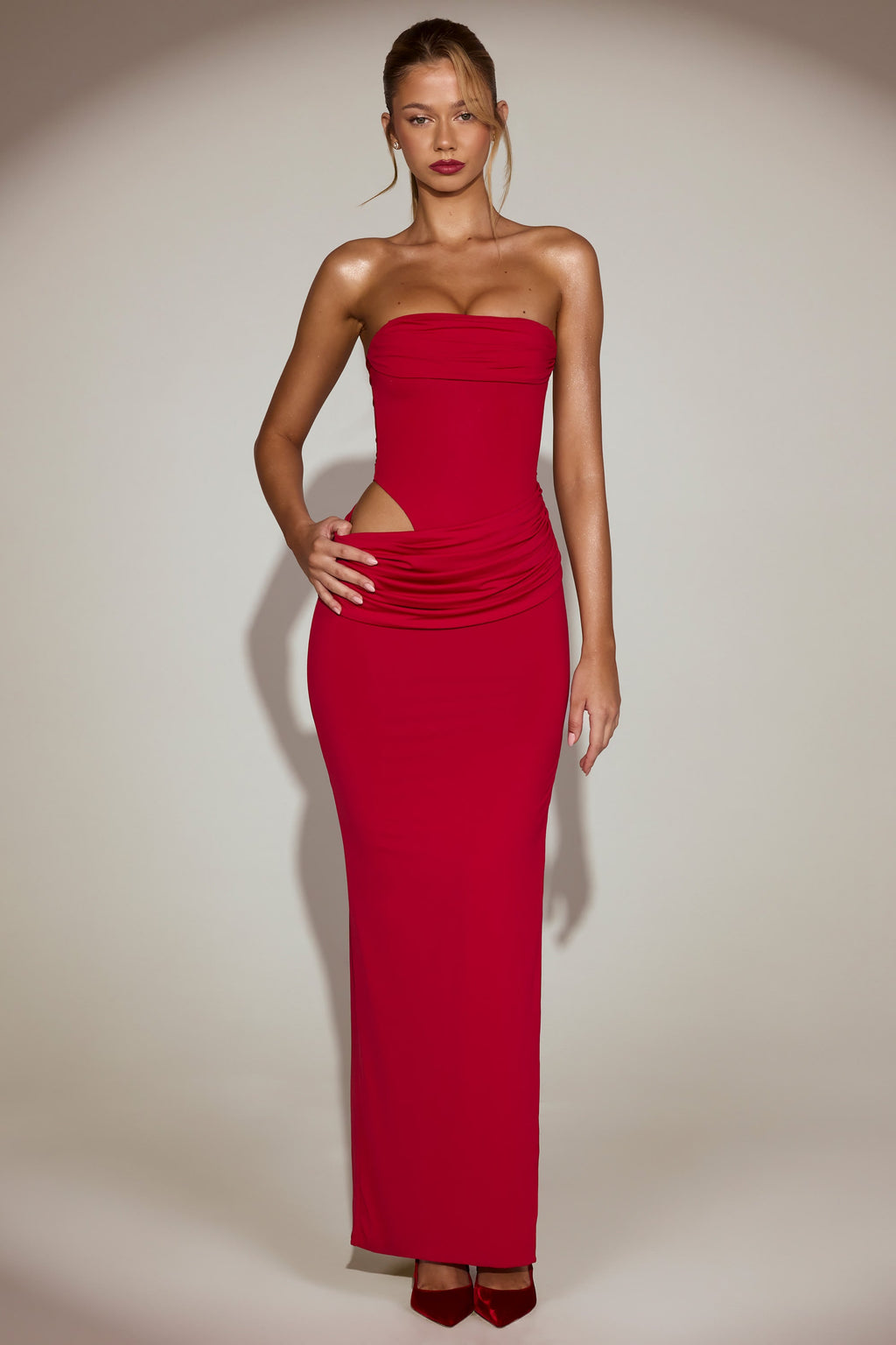 Cut-Out Bandeau Maxi Dress in True Red