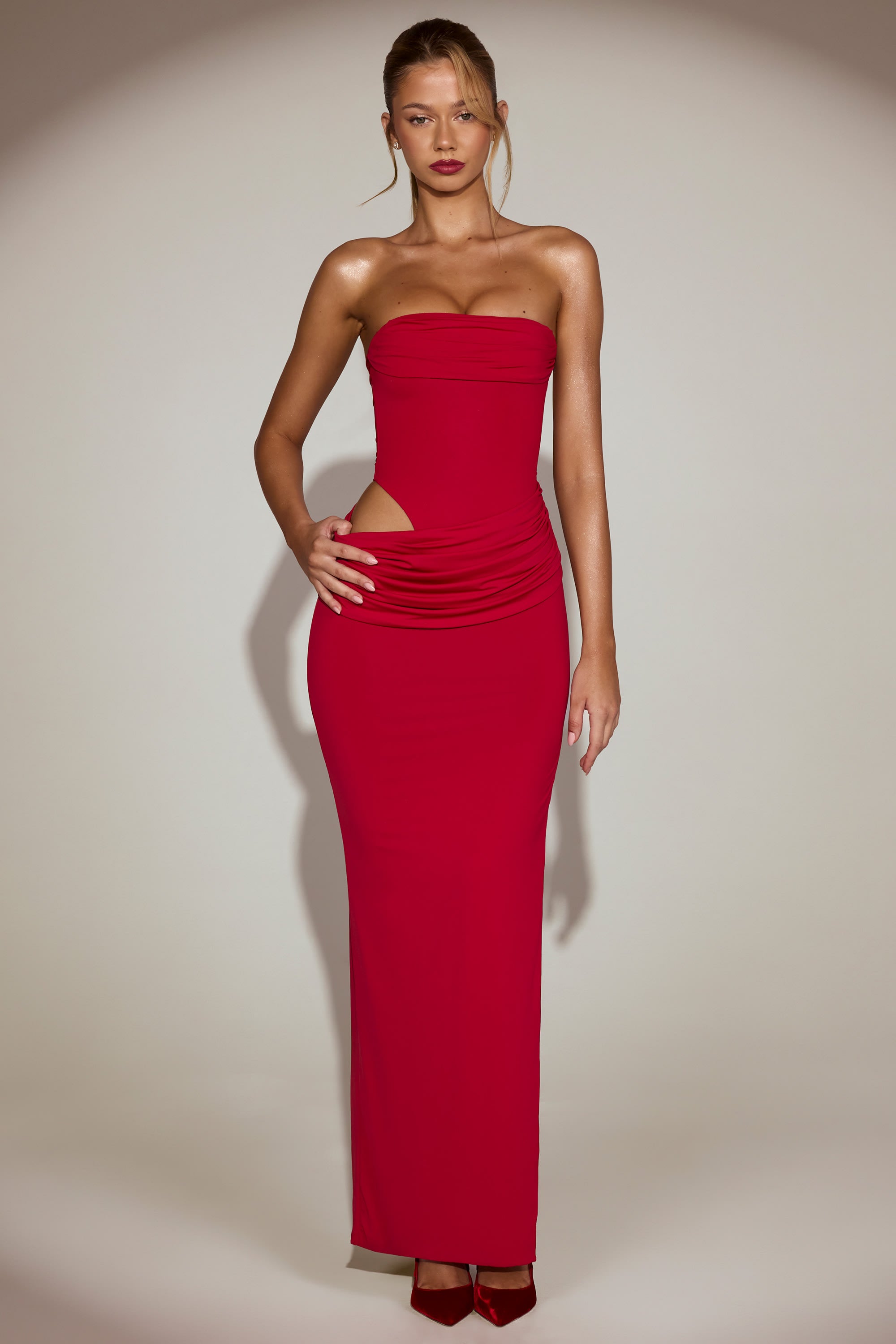 Cut-Out Bandeau Maxi Dress in True Red