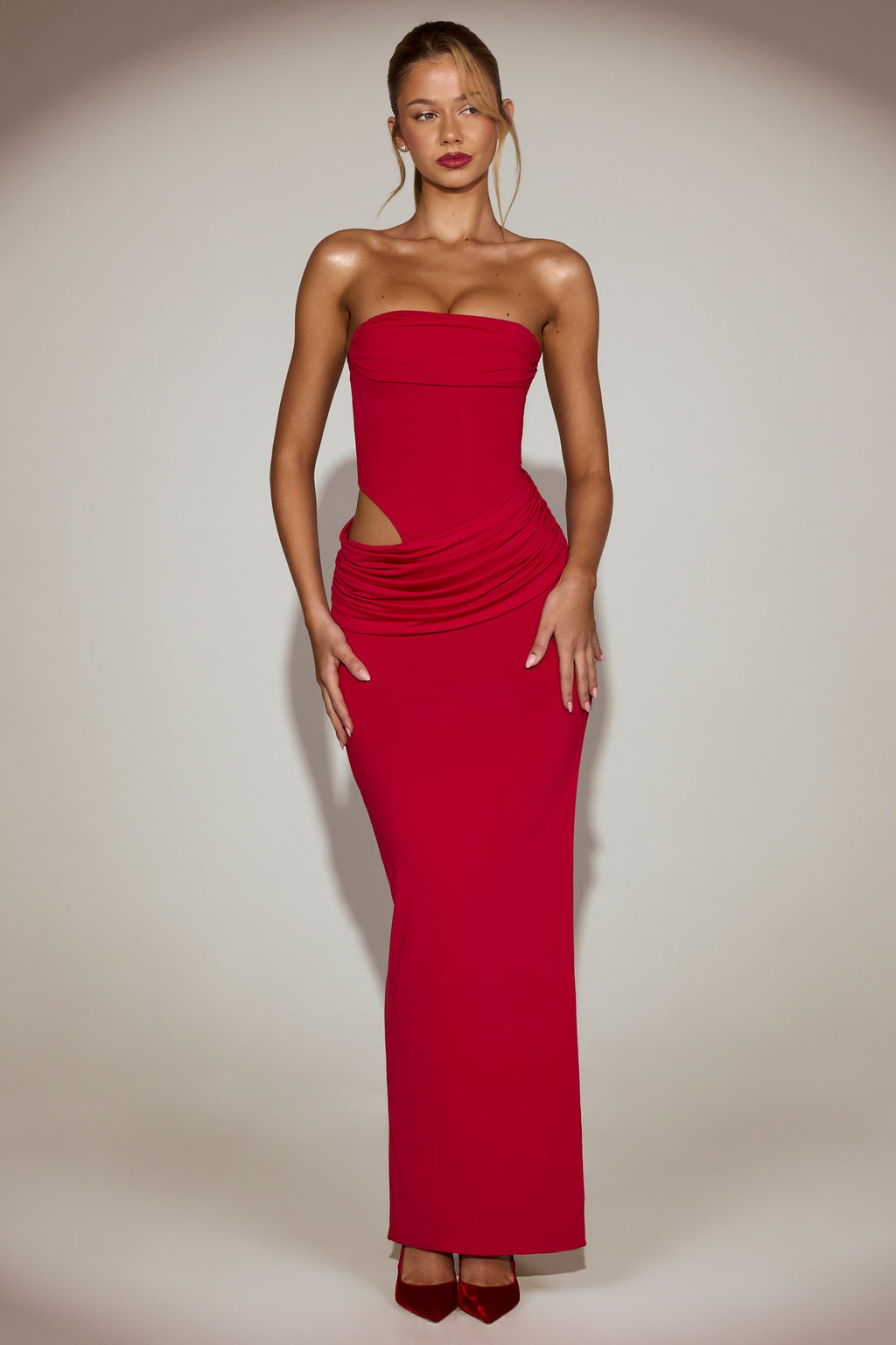 Cut-Out Bandeau Maxi Dress in True Red