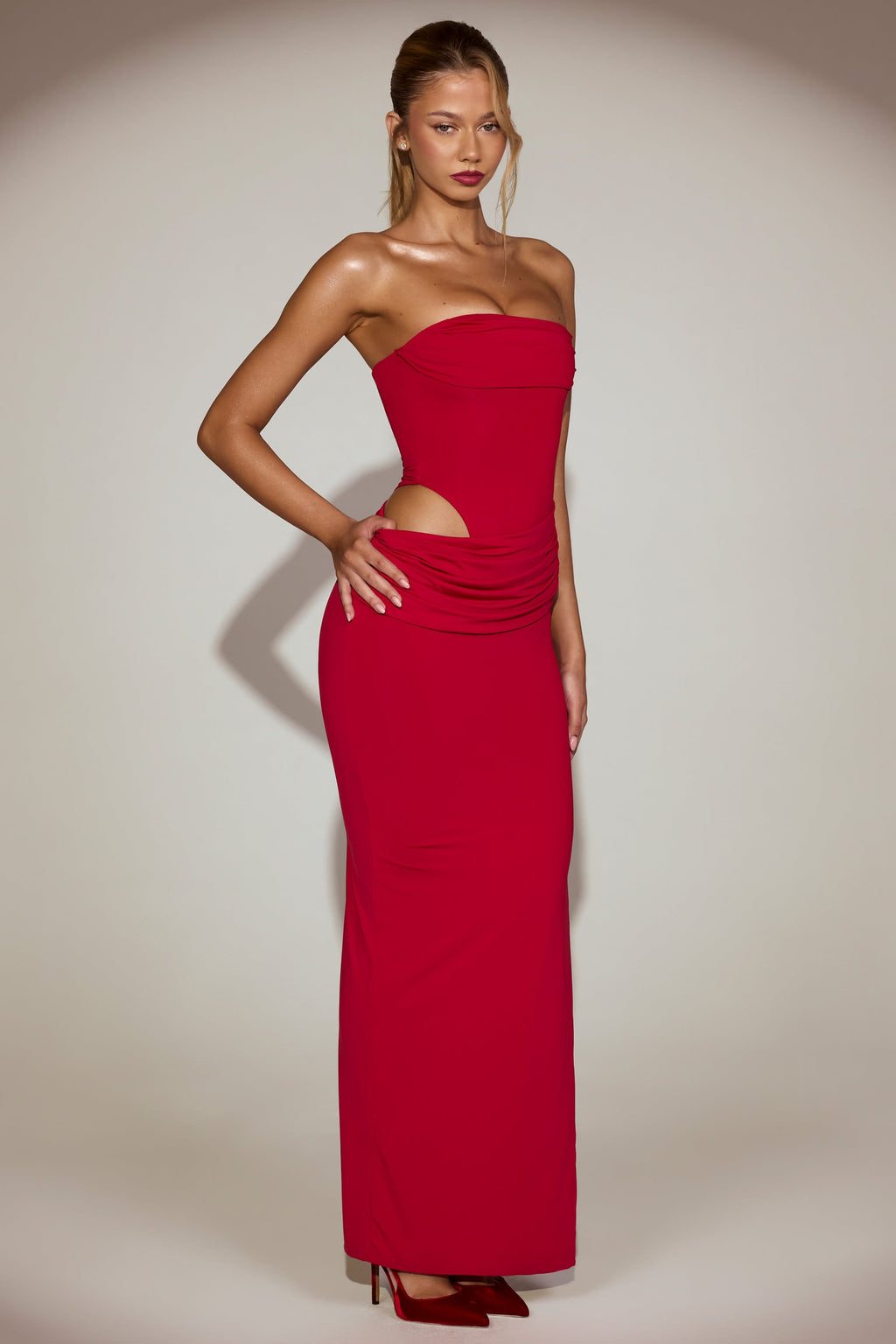 Cut-Out Bandeau Maxi Dress in True Red