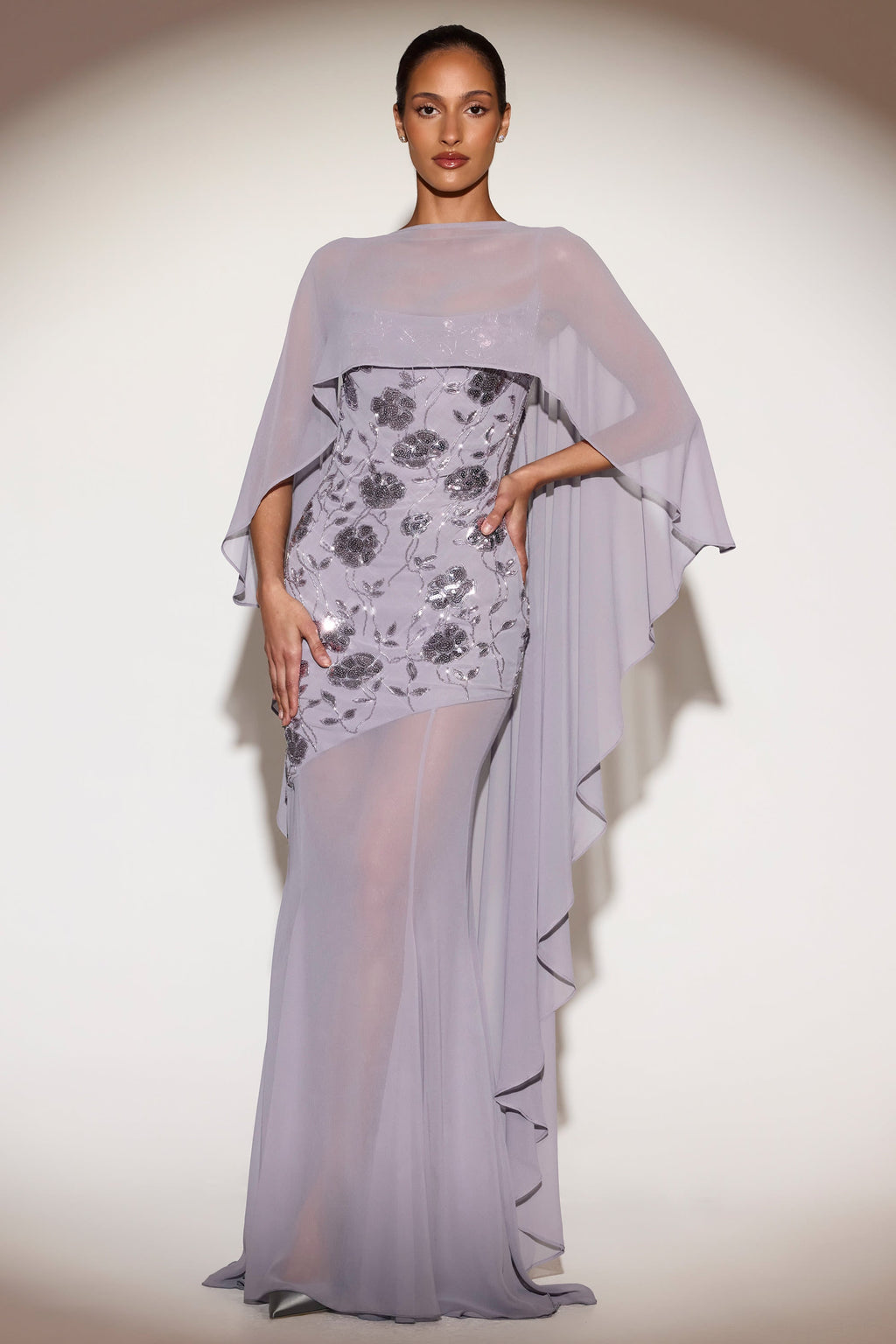 Chiffon Draped Cape in Lilac