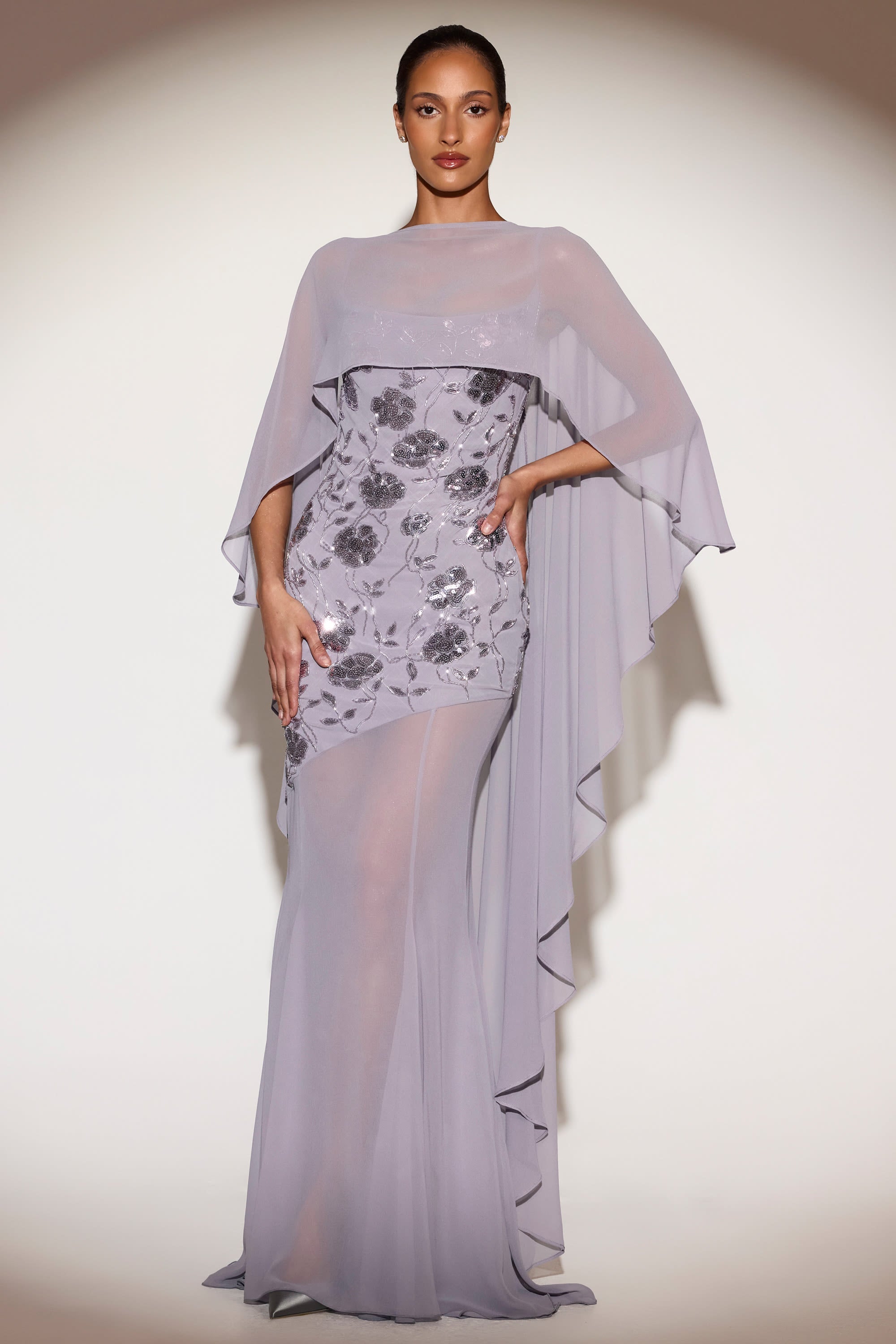 Chiffon Draped Cape in Lilac