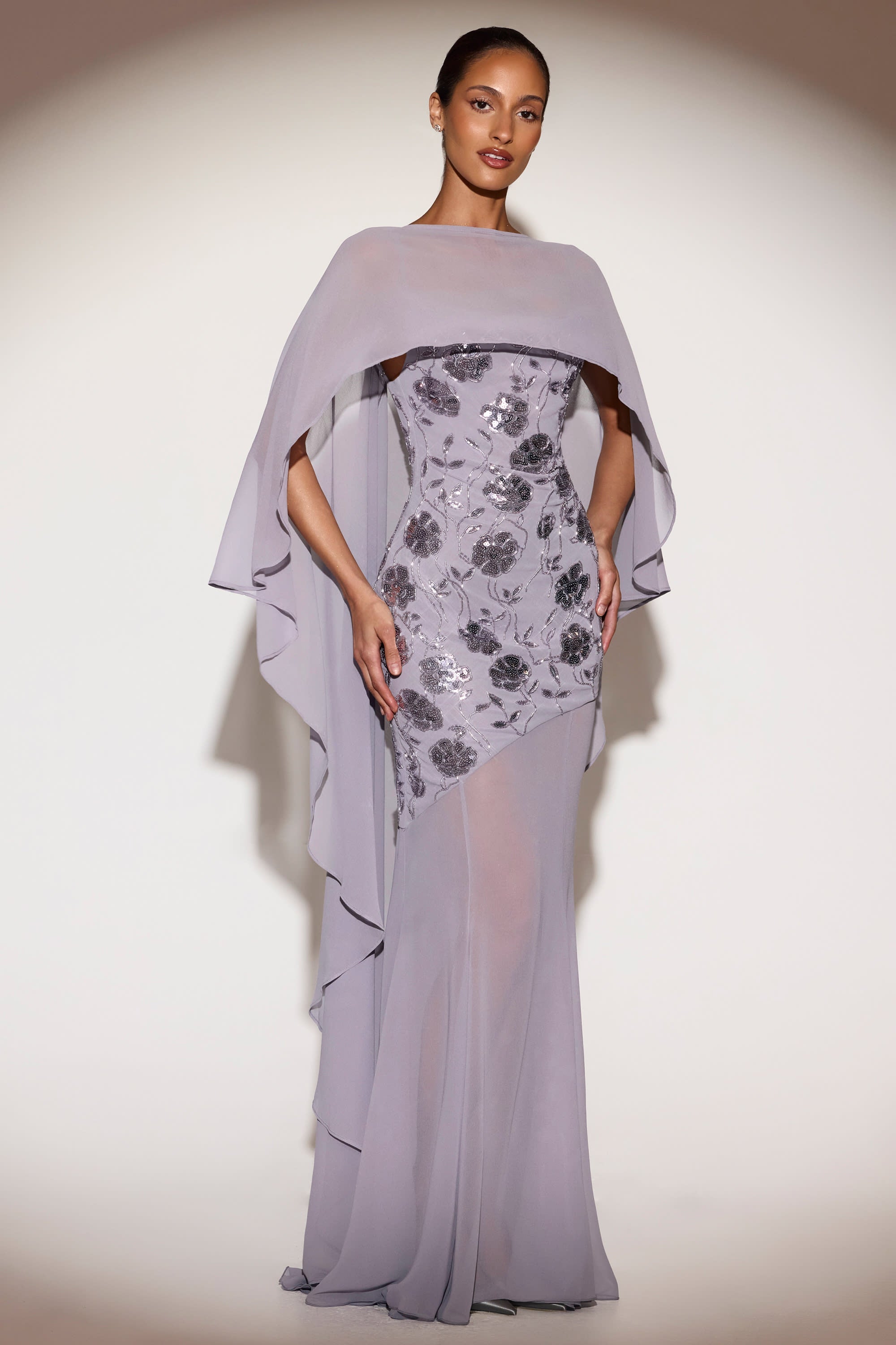 Chiffon Draped Cape in Lilac