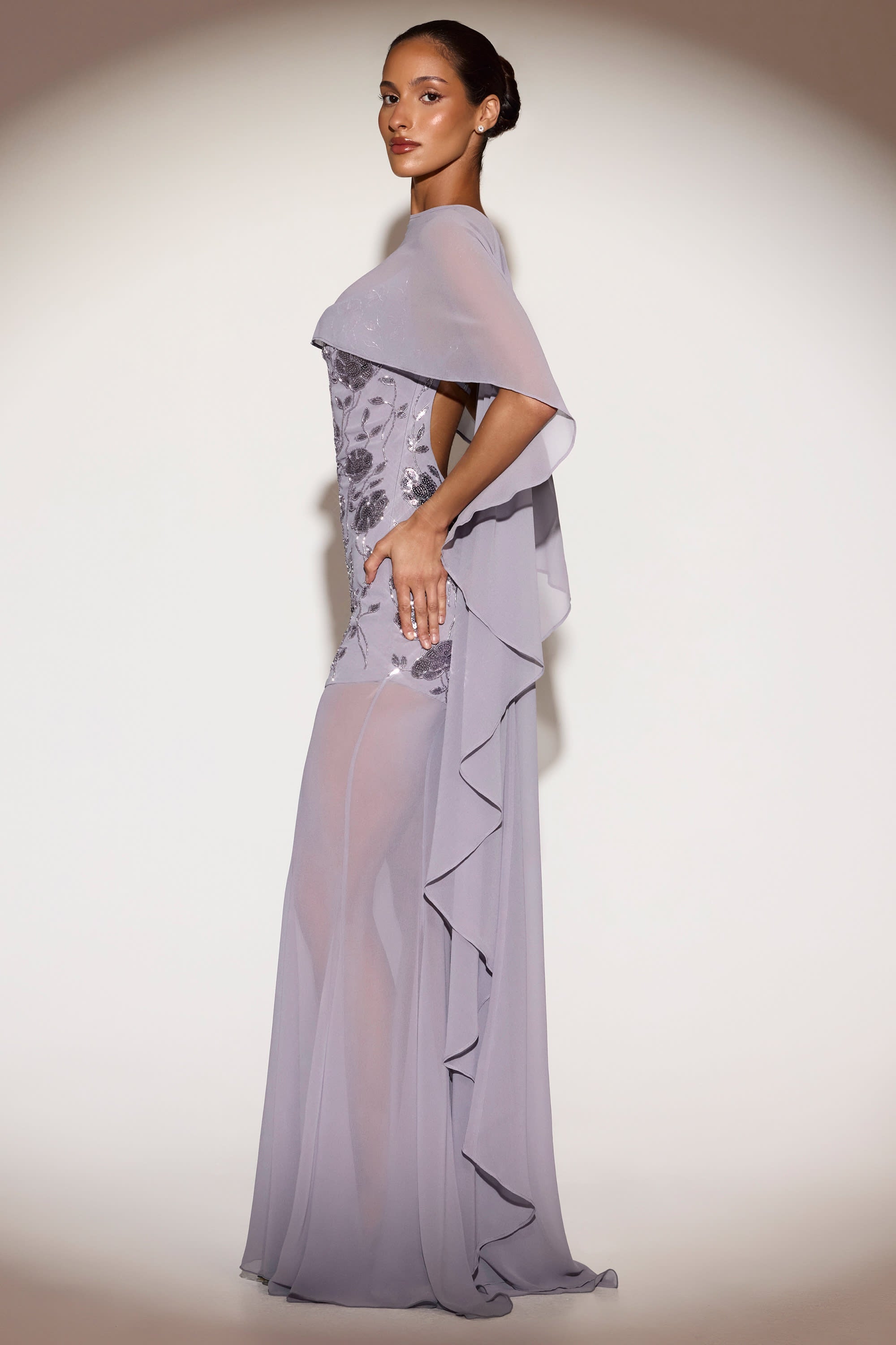 Chiffon Draped Cape in Lilac