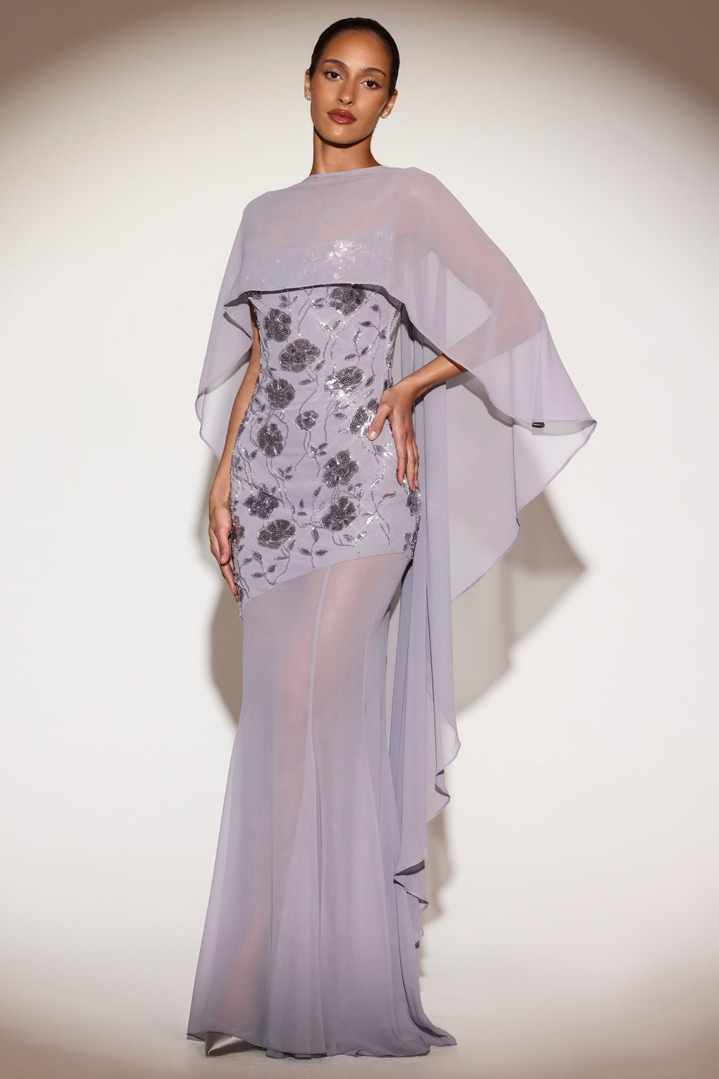 Chiffon Draped Cape in Lilac