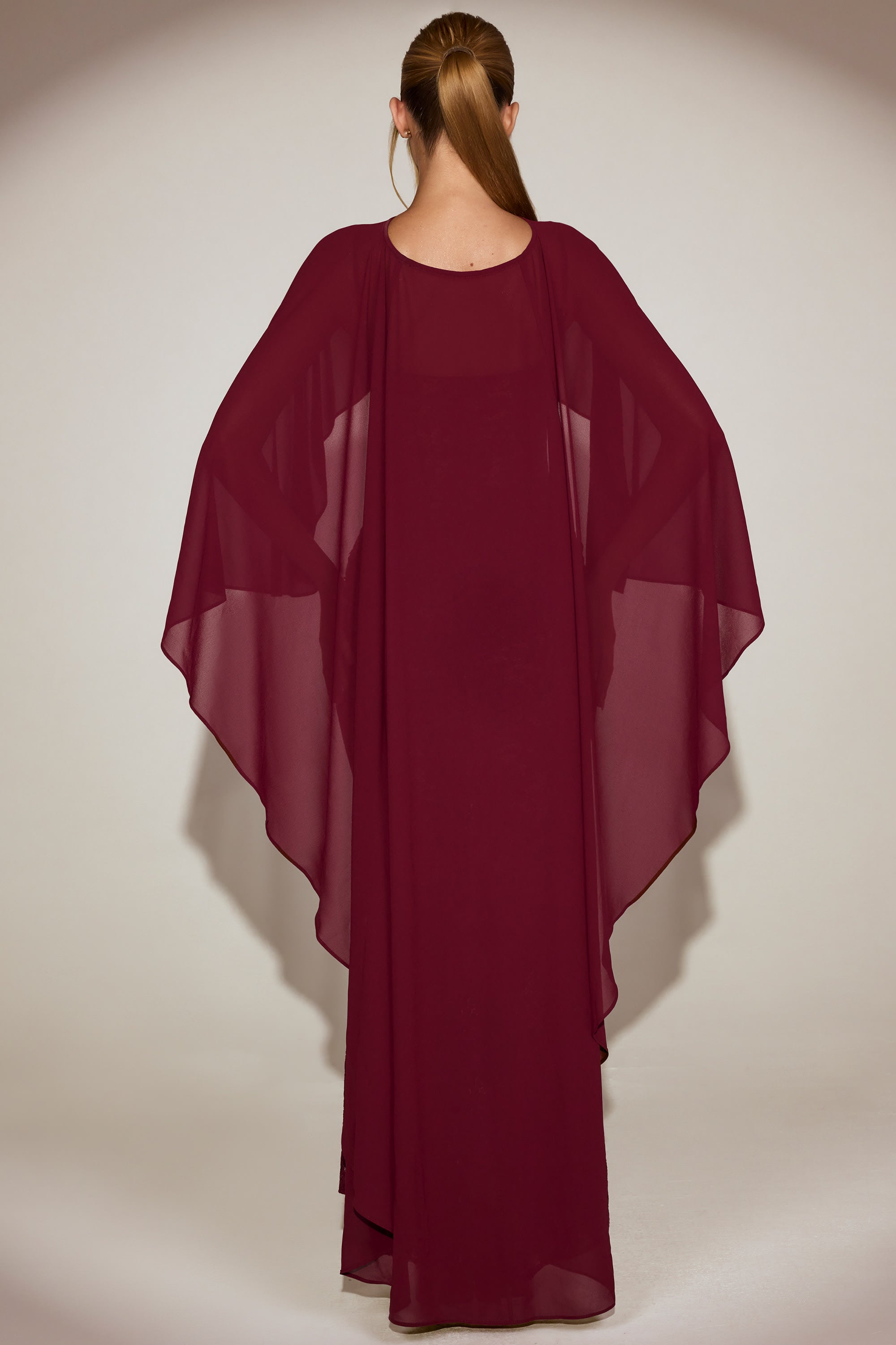 Chiffon Draped Cape in Wine Red