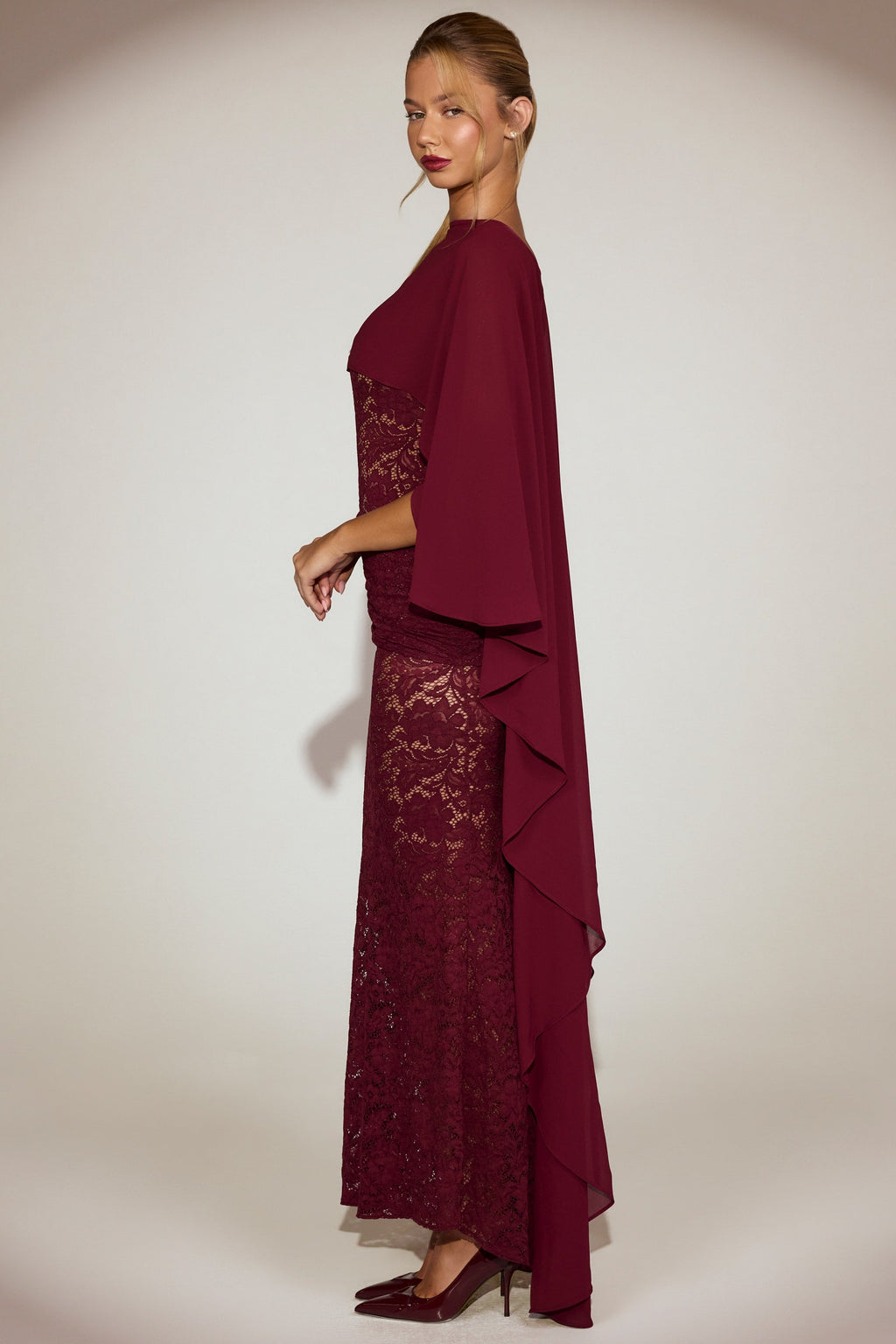 Chiffon Draped Cape in Wine Red