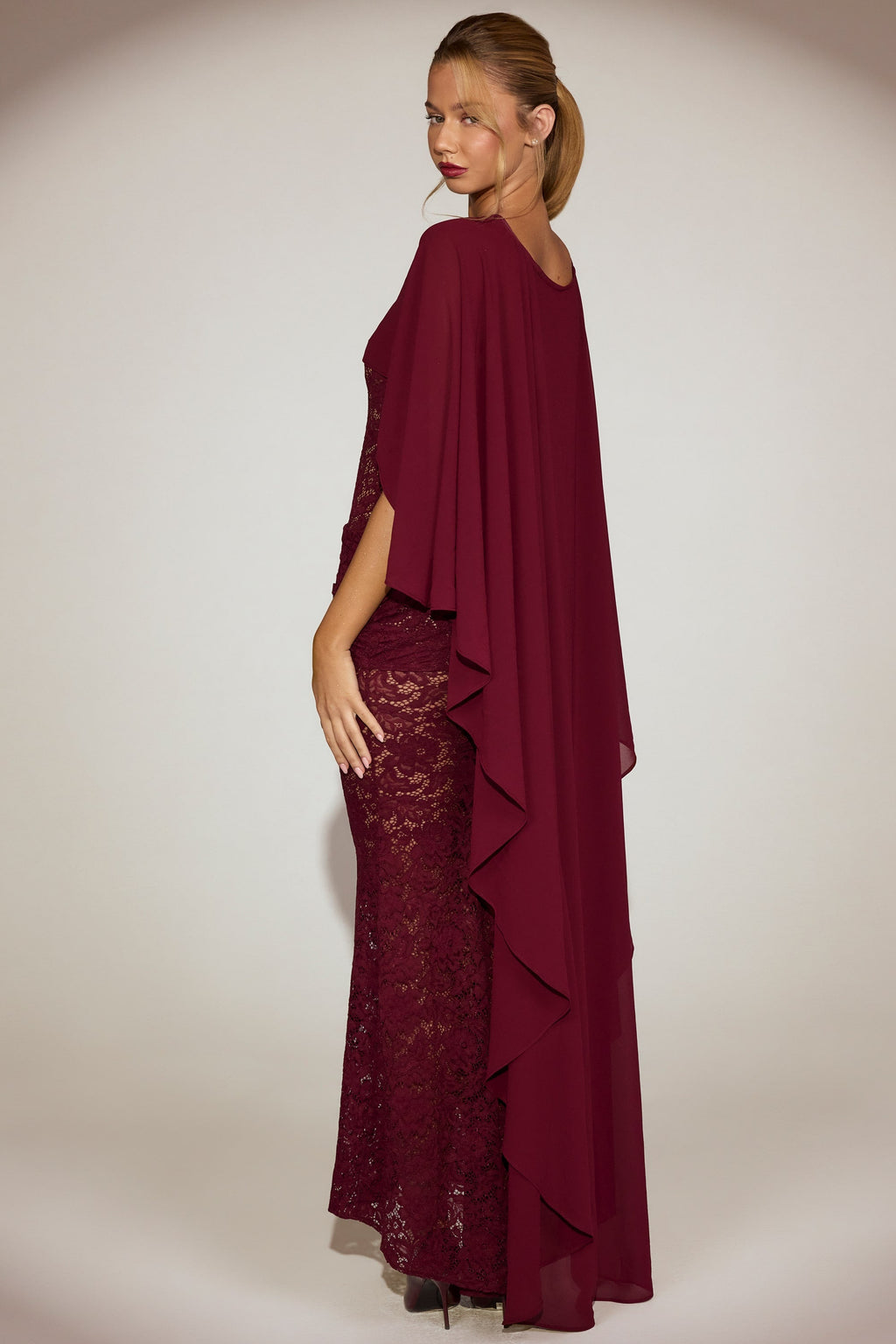 Chiffon Draped Cape in Wine Red