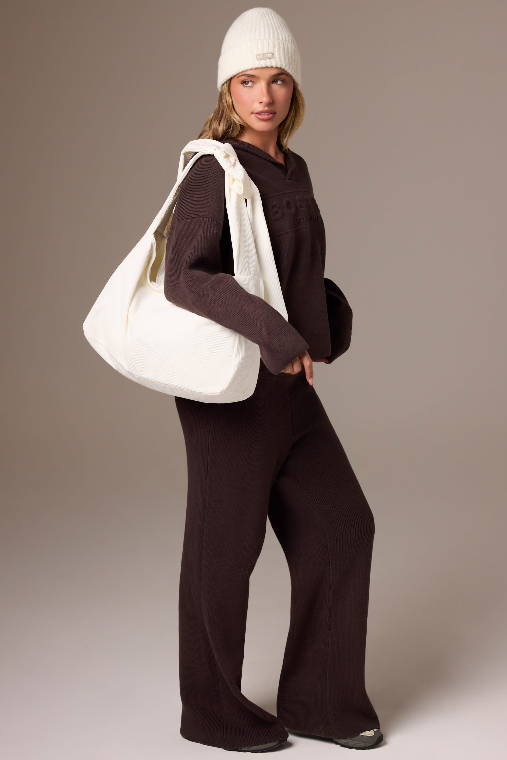 Corduroy Bow Tote Bag in Ivory