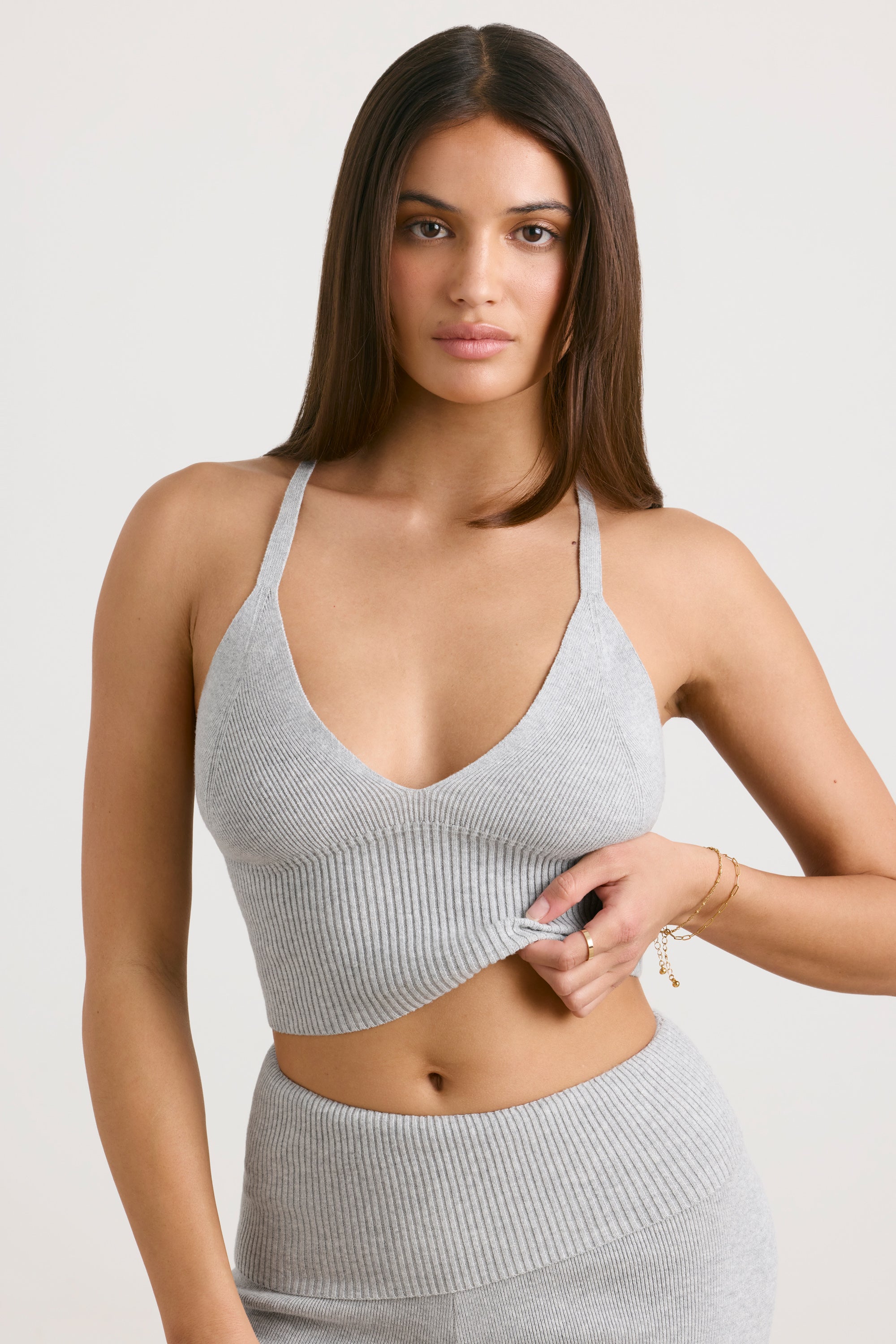 Chunky Knit Tank Top in Grey Marl