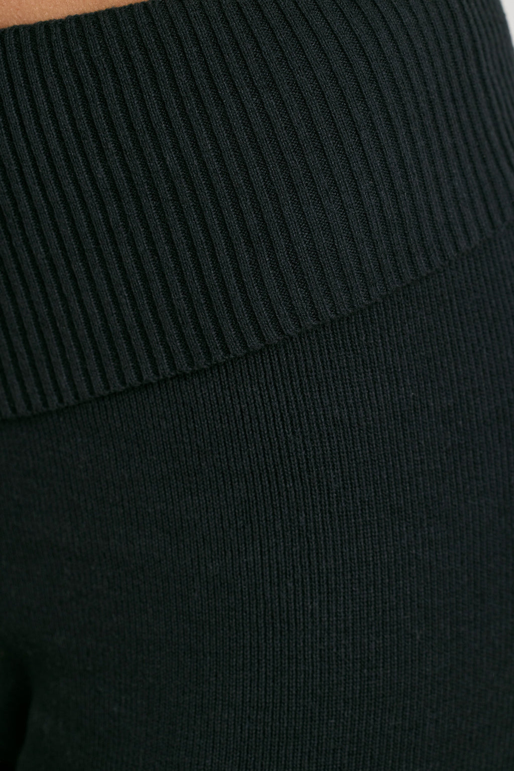 Chunky Knit Foldover Kick Flare Trousers in Black