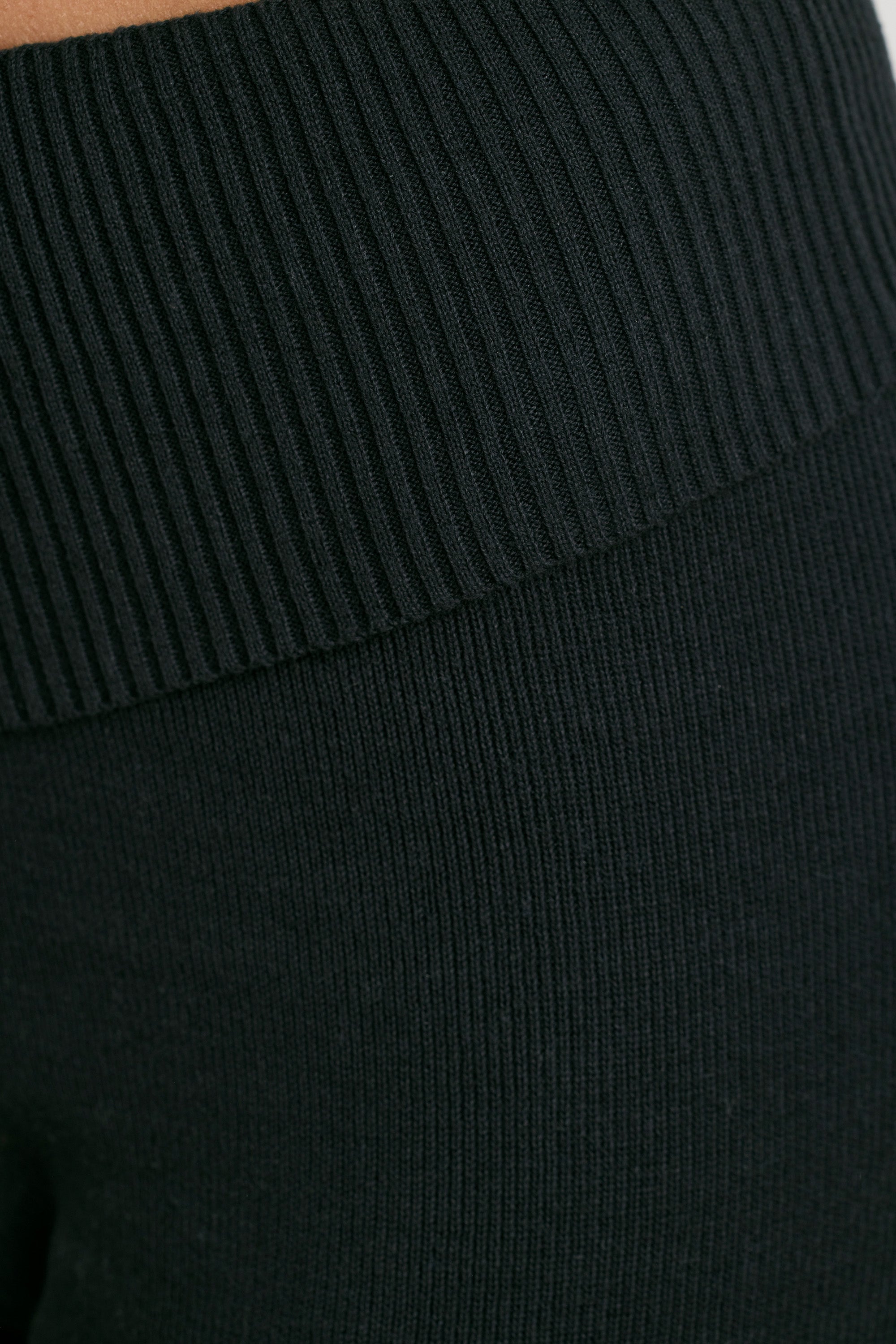 Chunky Knit Foldover Kick Flare Trousers in Black