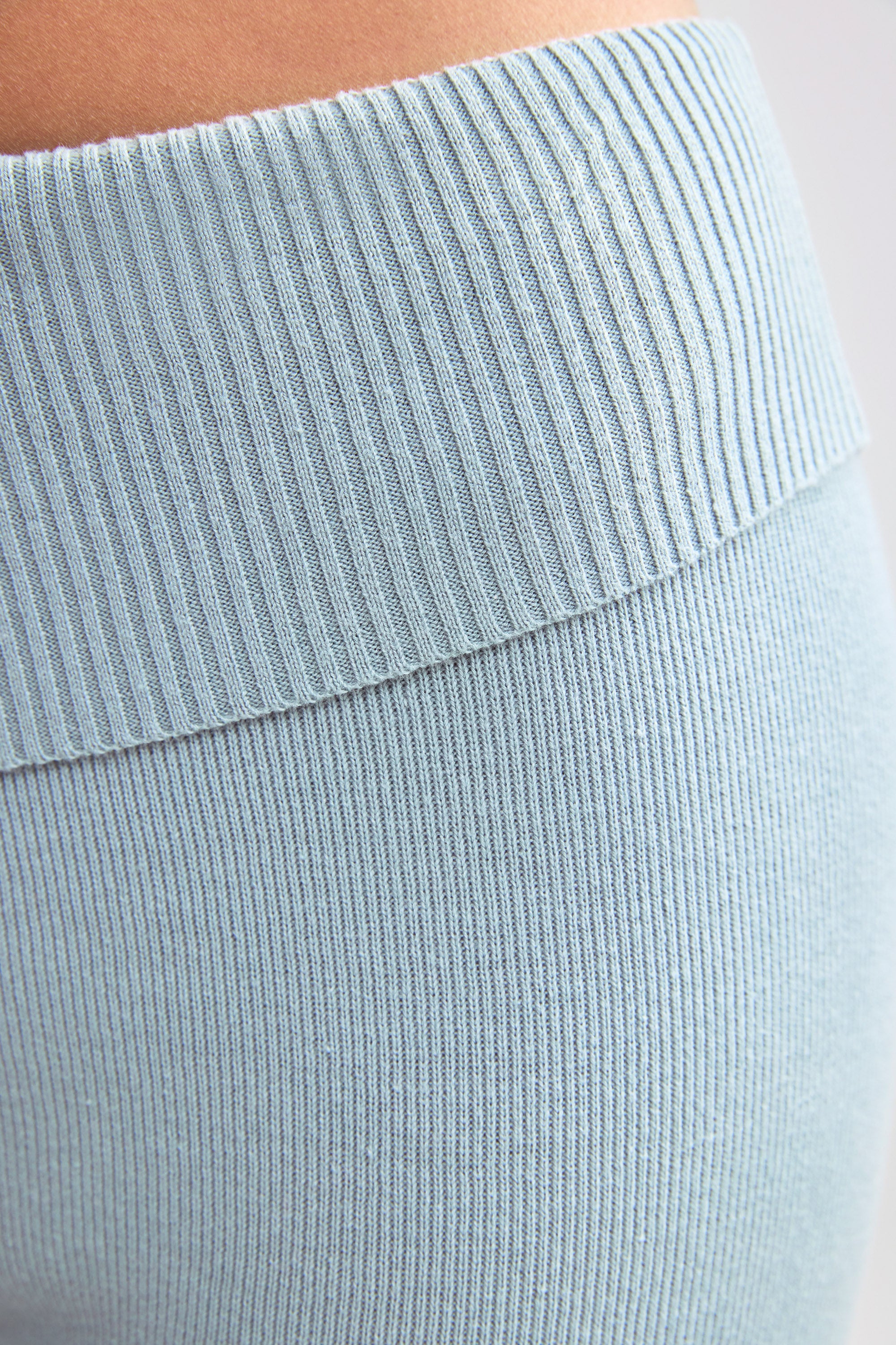 Chunky Knit Foldover Kick Flare Trousers in Dusty Teal