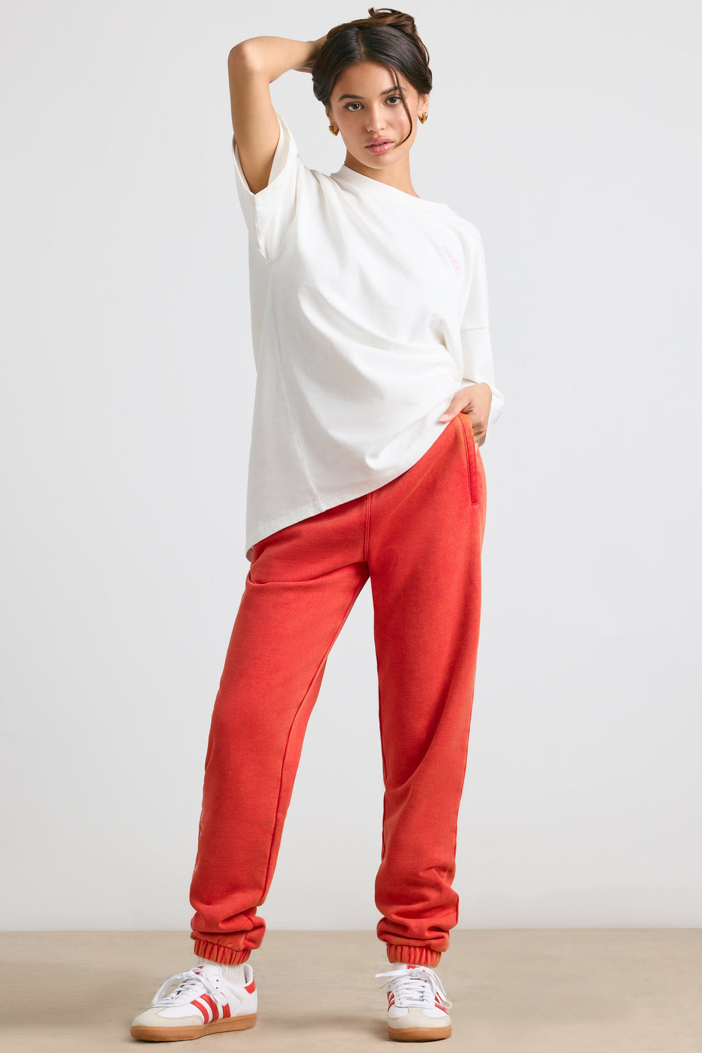 Brushed Jersey Oversized Joggers in Red
