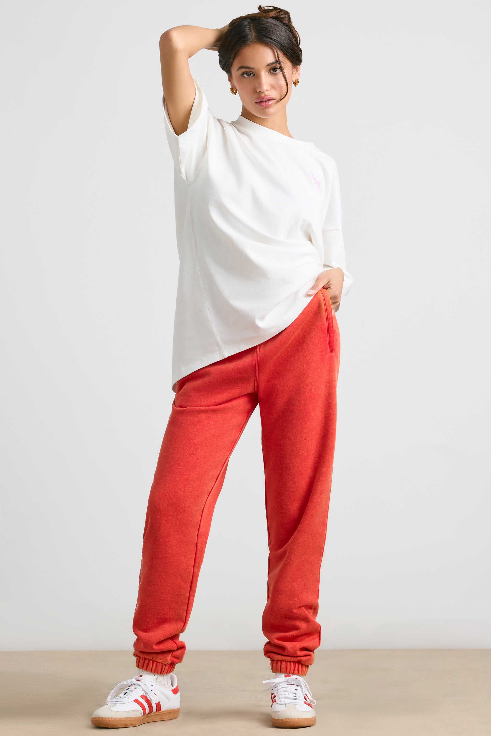 Brushed Jersey Oversized Joggers in Red
