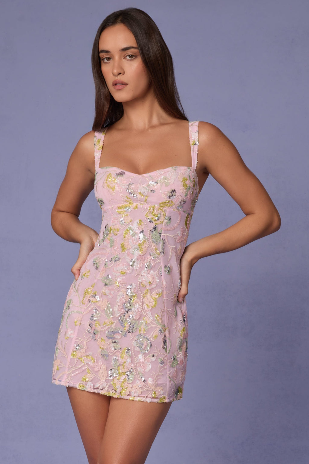 Embellished A-line Mini Dress in Soft Pink