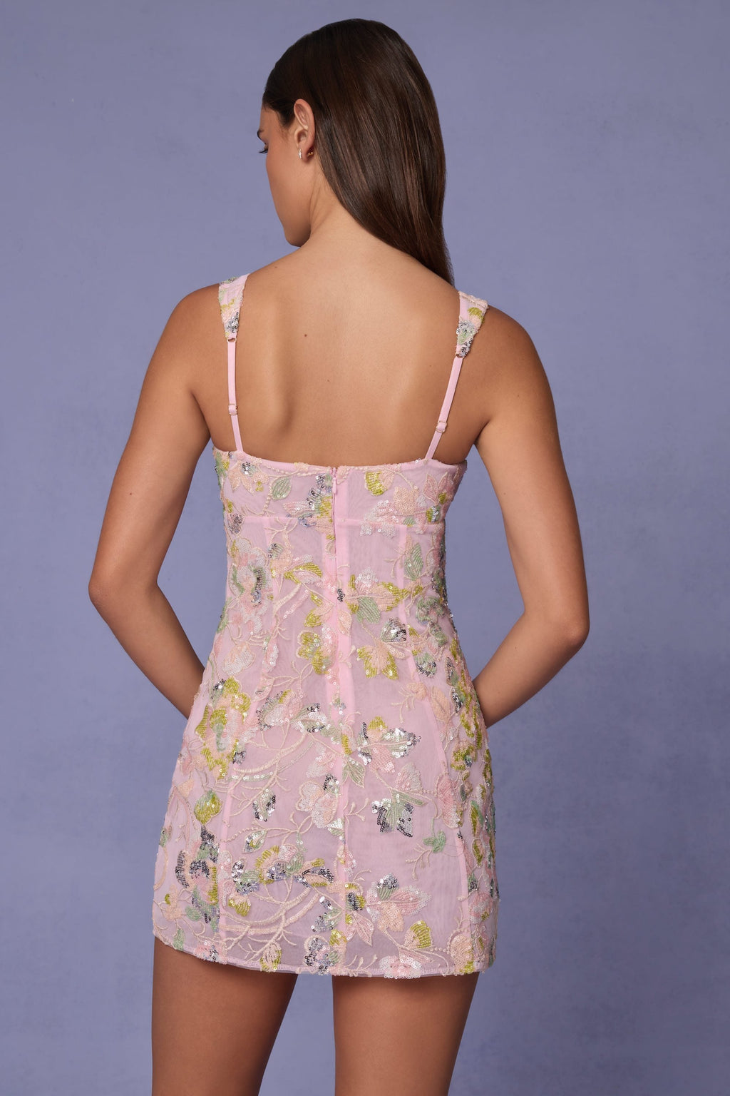 Embellished A-line Mini Dress in Soft Pink