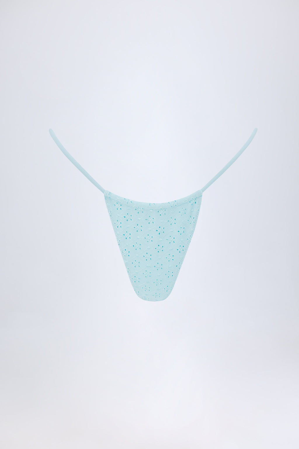 Broderie Anglaise Drawstring Bikini Bottoms in Powder Blue