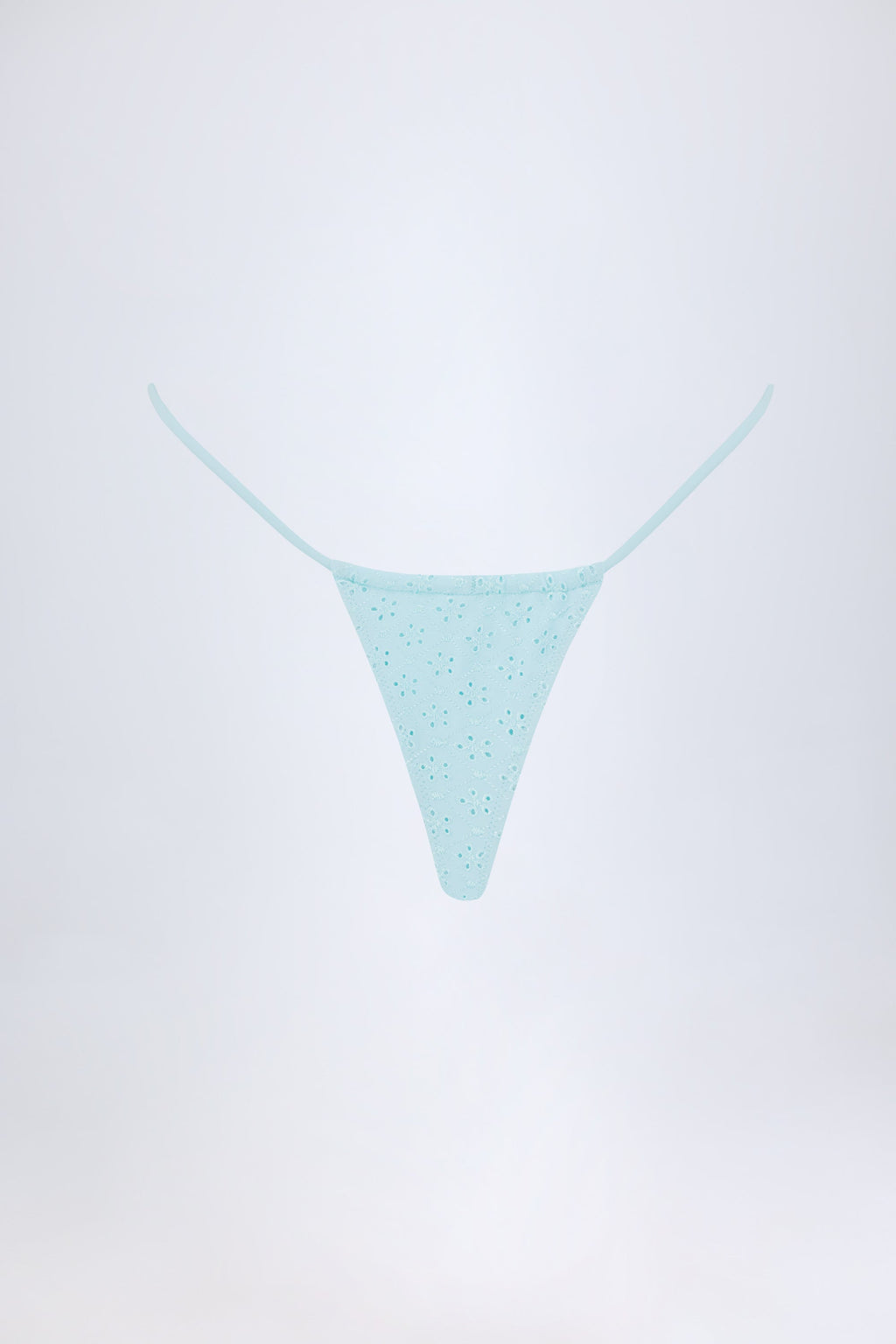 Broderie Anglaise Drawstring Bikini Bottoms in Powder Blue