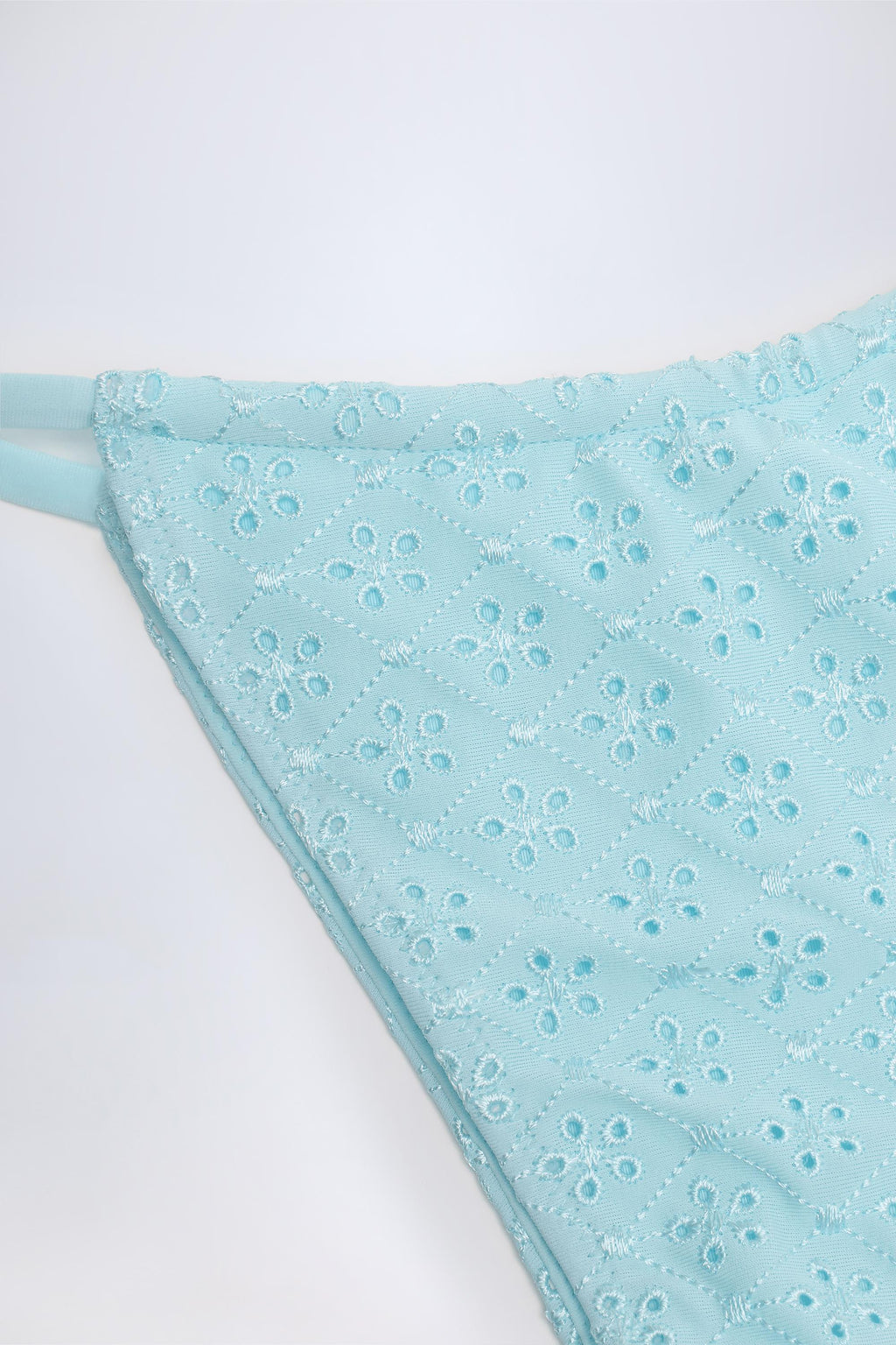 Broderie Anglaise Drawstring Bikini Bottoms in Powder Blue