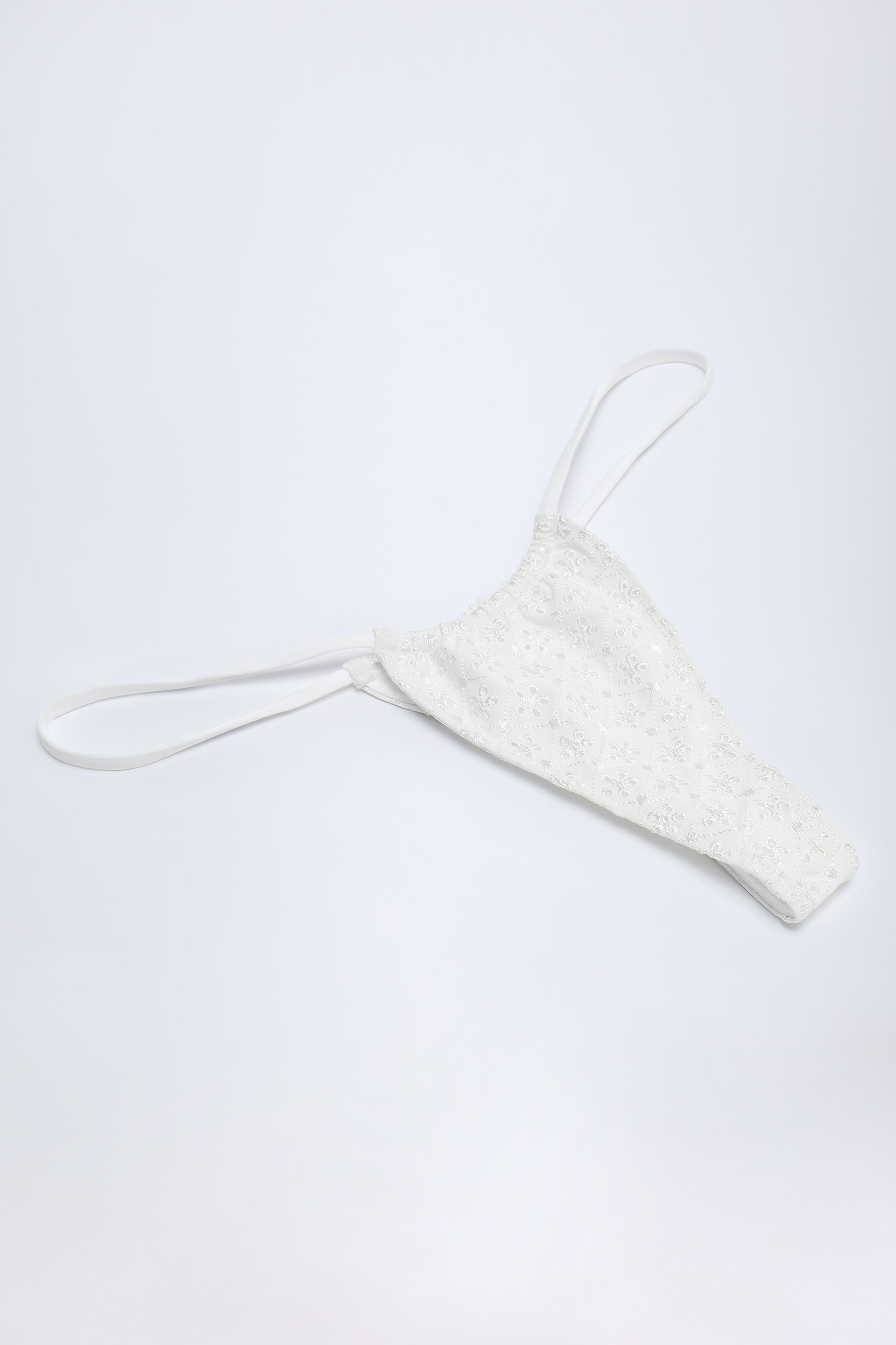 Broderie Anglaise Drawstring Bikini Bottoms in White