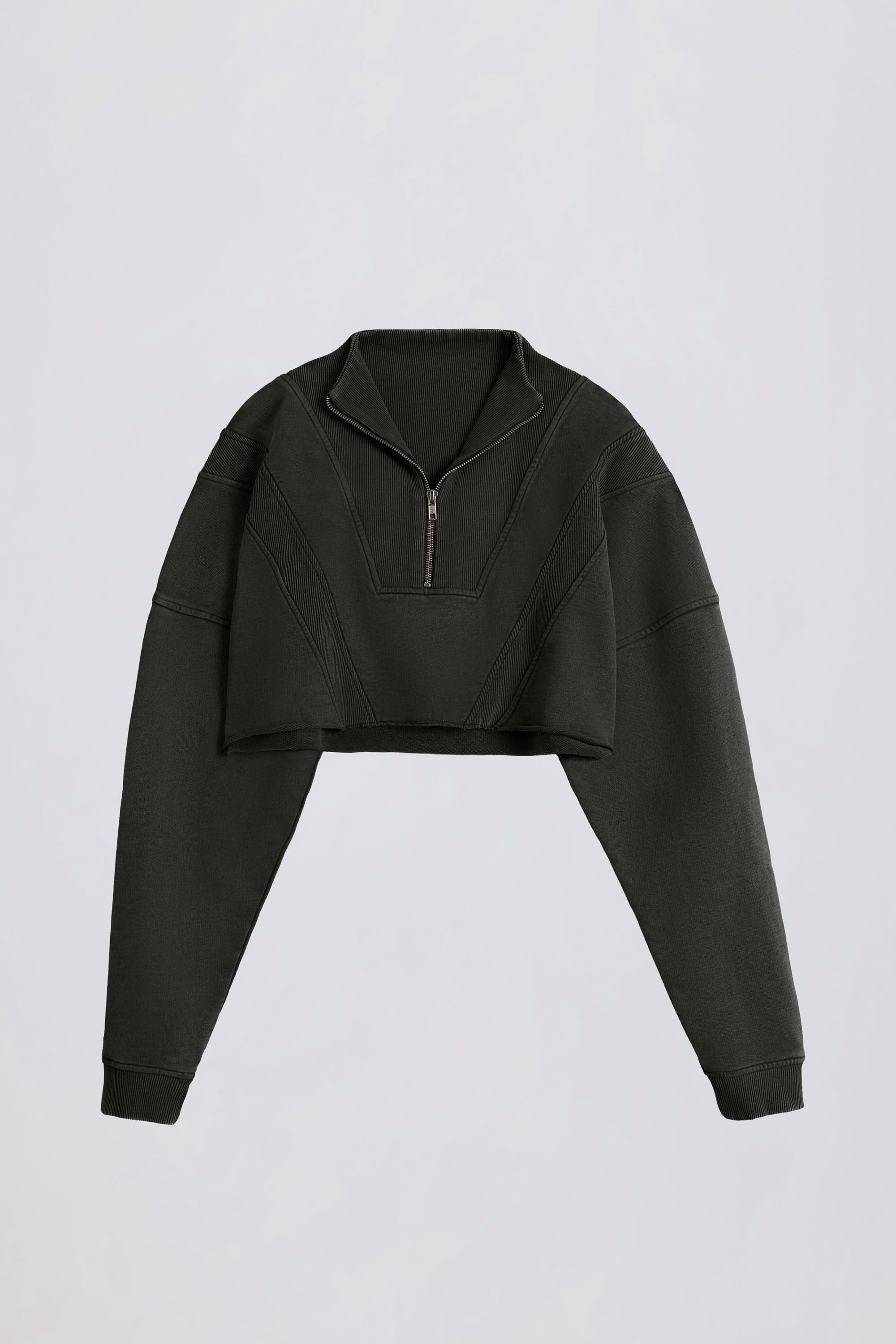 Cotton Jersey Acid Wash Cropped Sweatshirt  in Ash