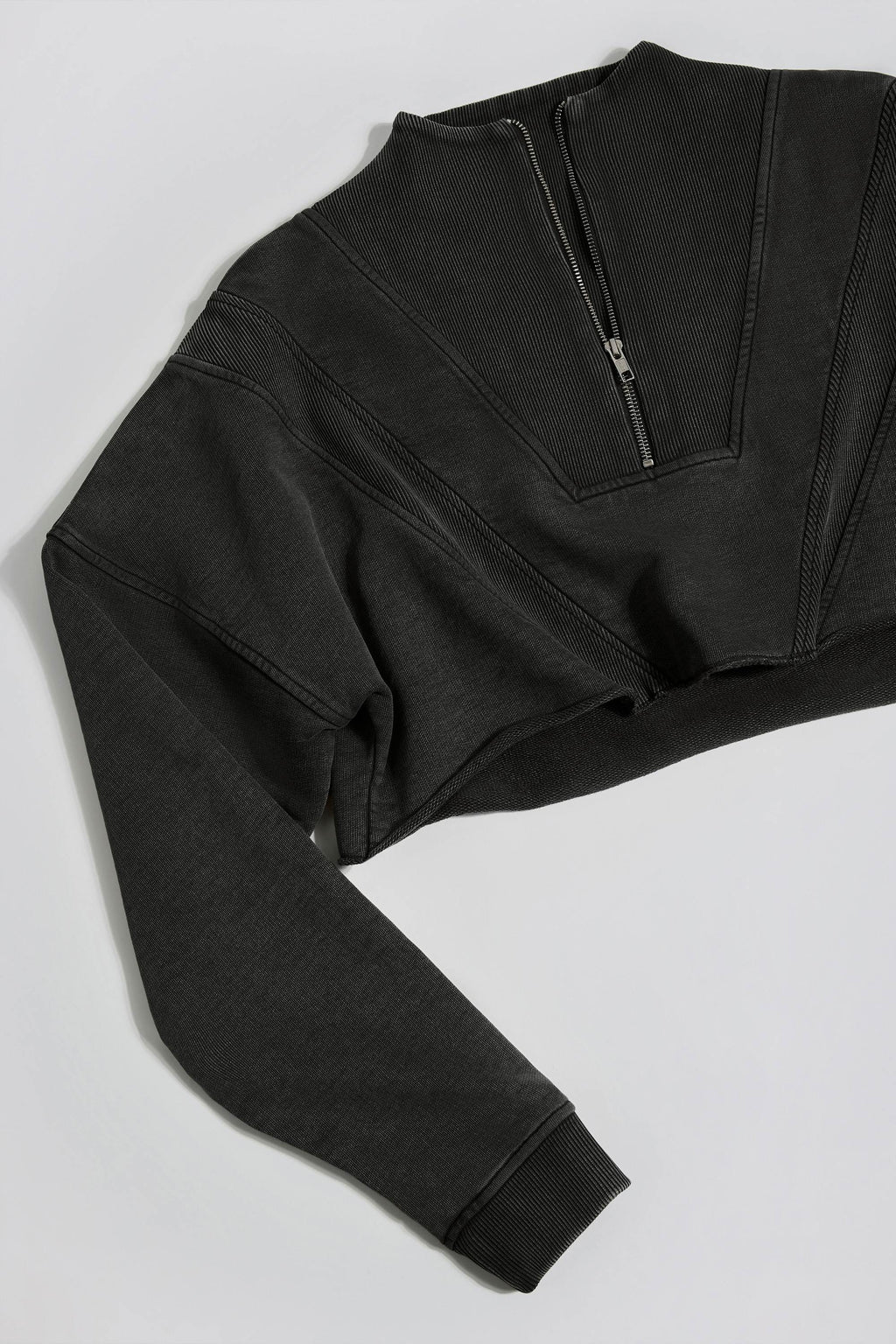 Cotton Jersey Acid Wash Cropped Sweatshirt  in Ash