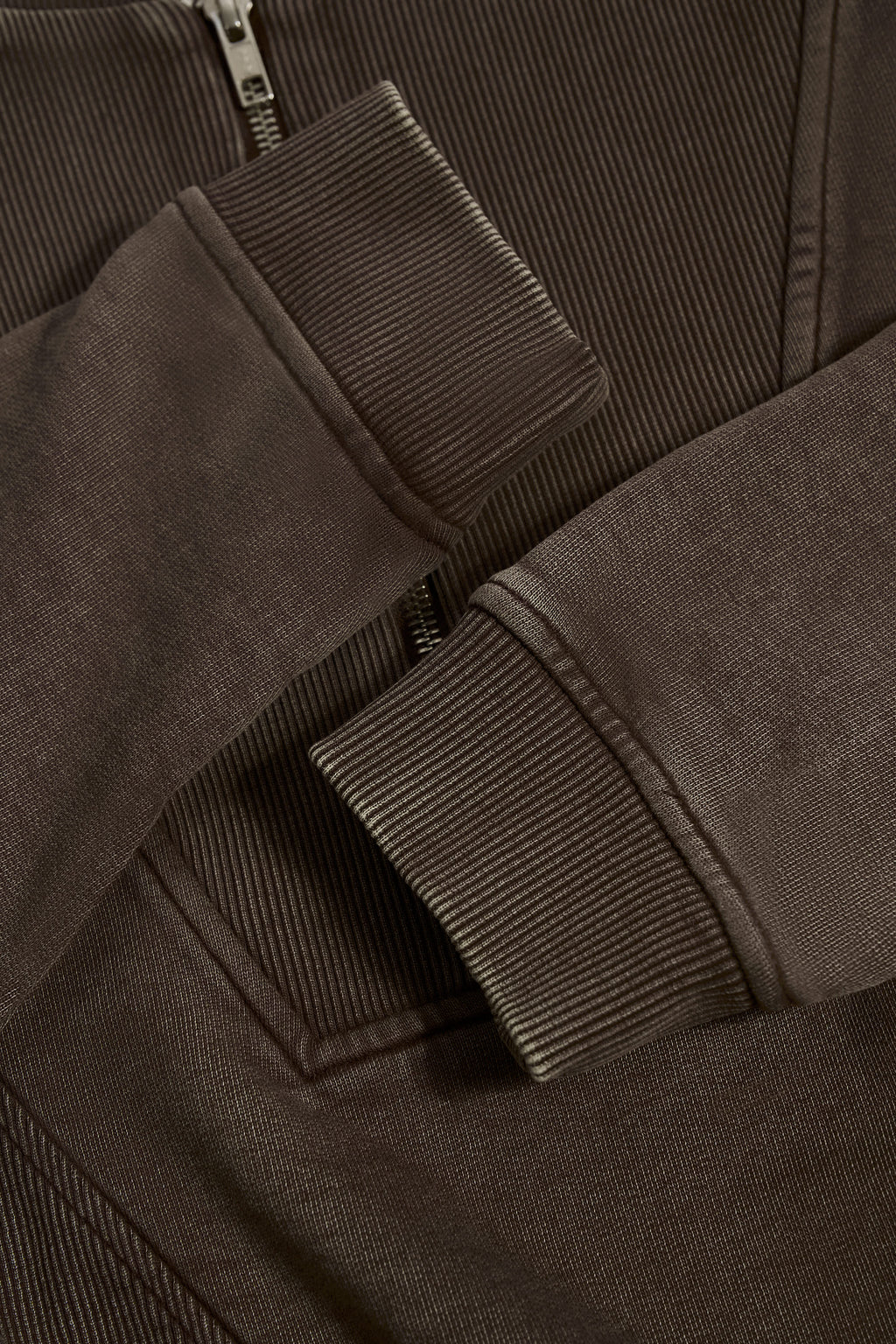 Cotton Jersey Acid Wash Cropped Sweatshirt in Brown