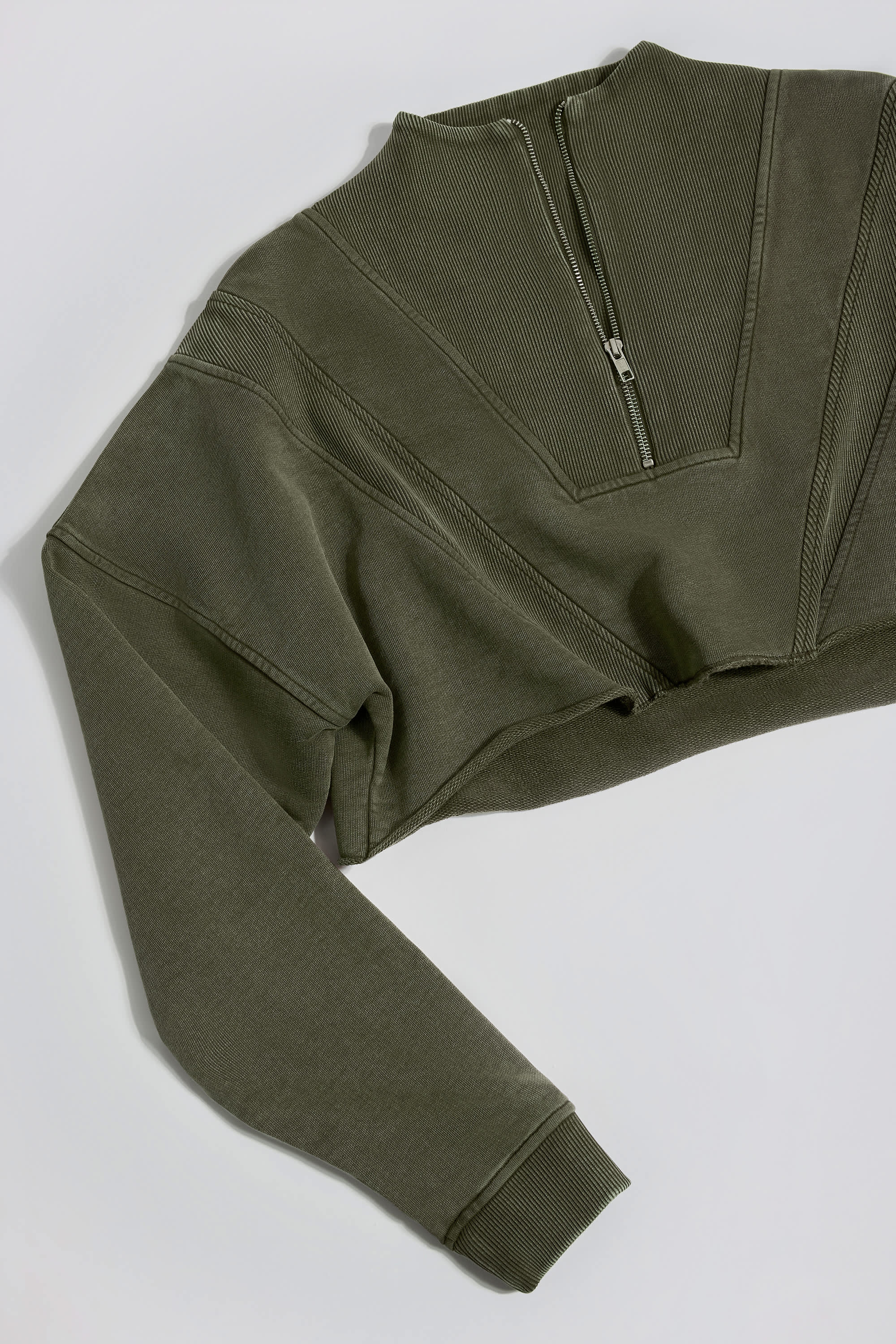 Cotton Jersey Acid Wash Cropped Sweatshirt in Light Green