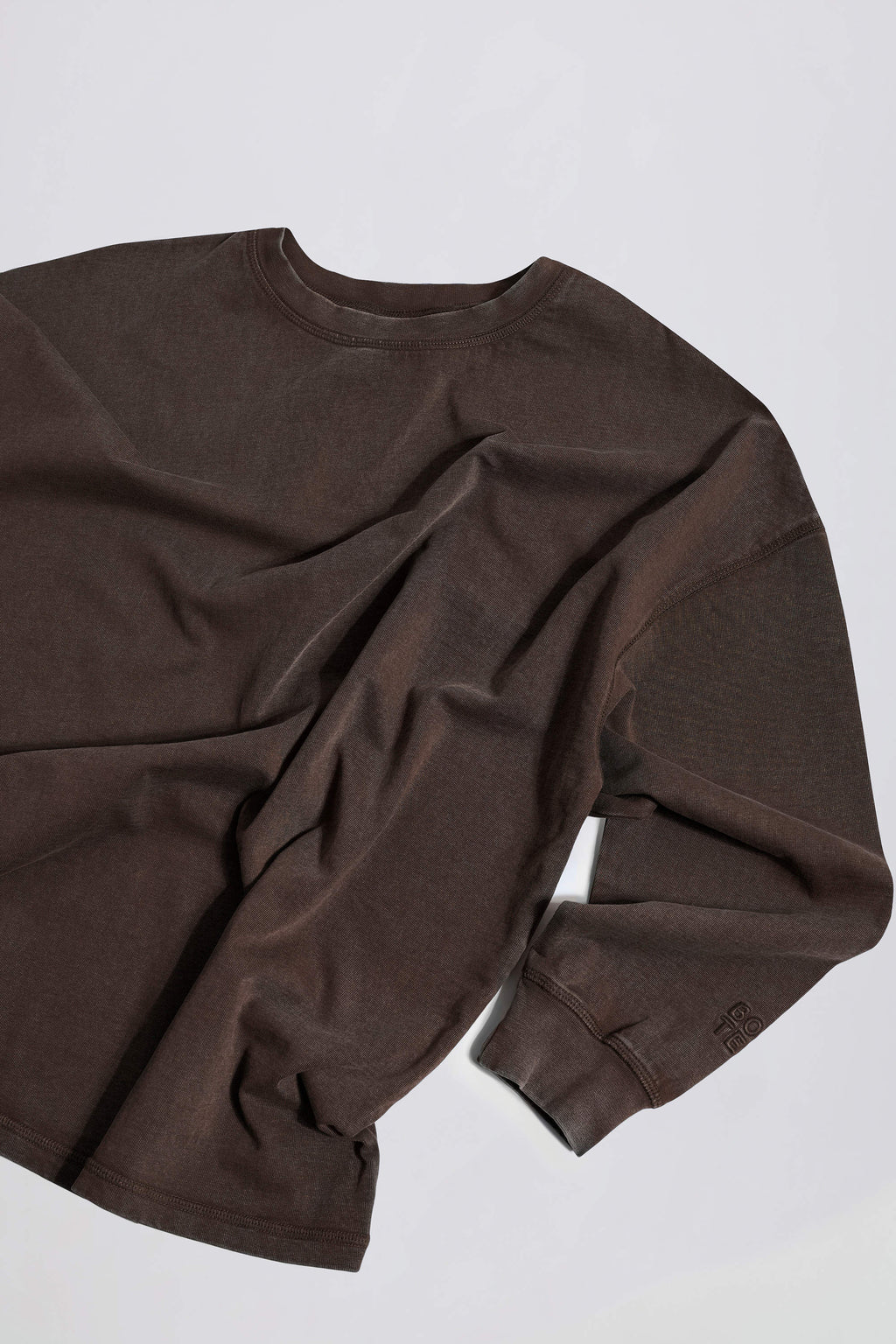 Acid Wash Long-Sleeve Oversized T-Shirt in Brown