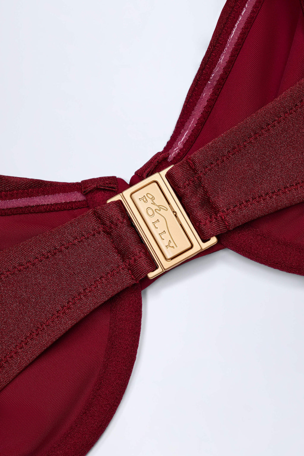 Bead-Embellished Ruched Underwired Bikini Top in Dark Cherry