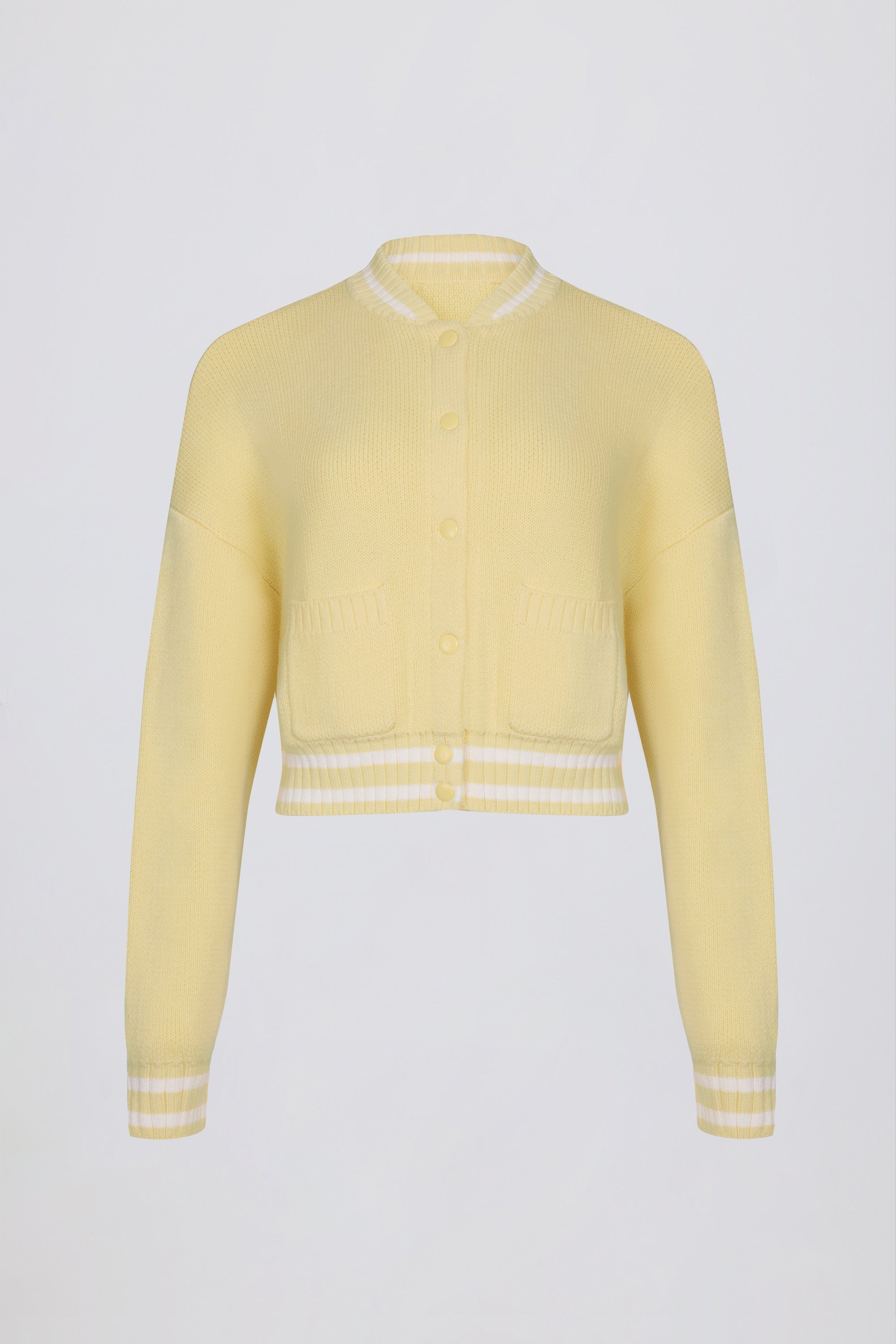 Button-Up Cropped Knit Cardigan in Soft Yellow