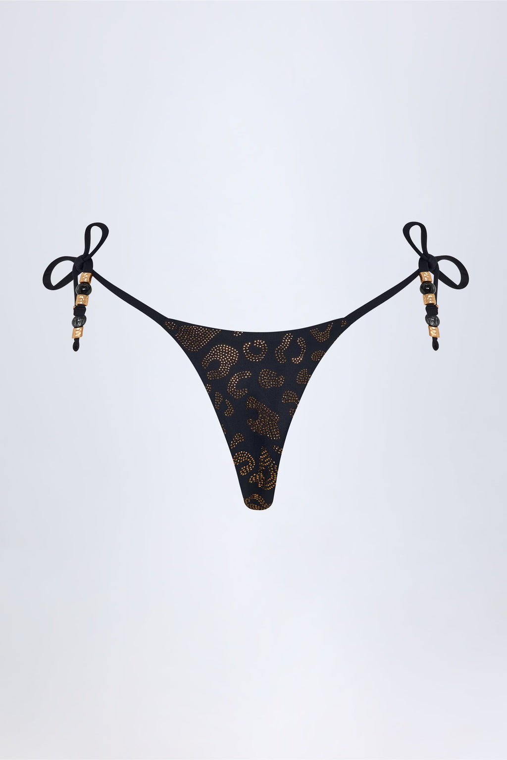Charm-Detail Thong Bikini Bottoms in Black