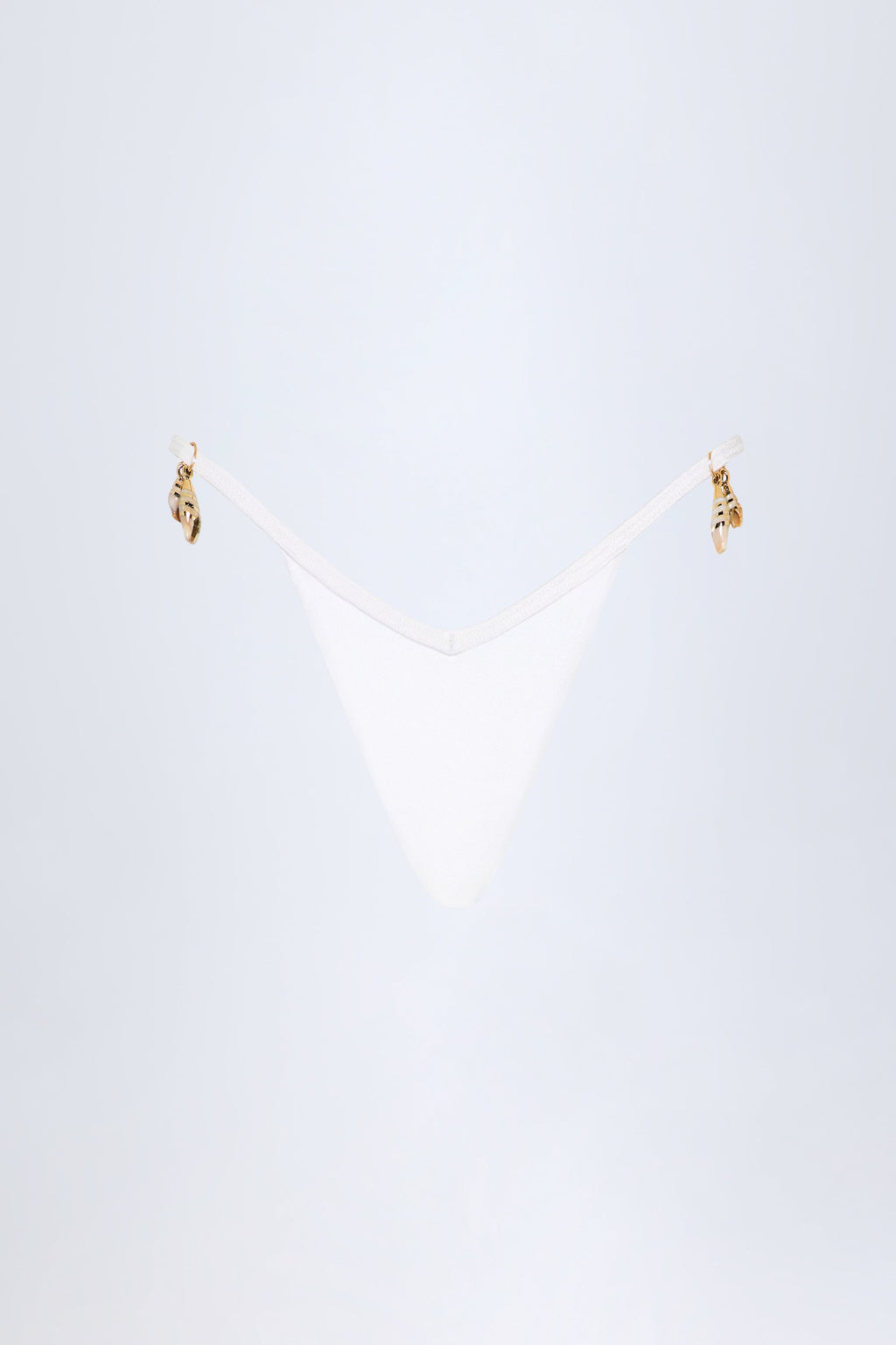 Charm-Detail Thong Bikini Bottoms in White