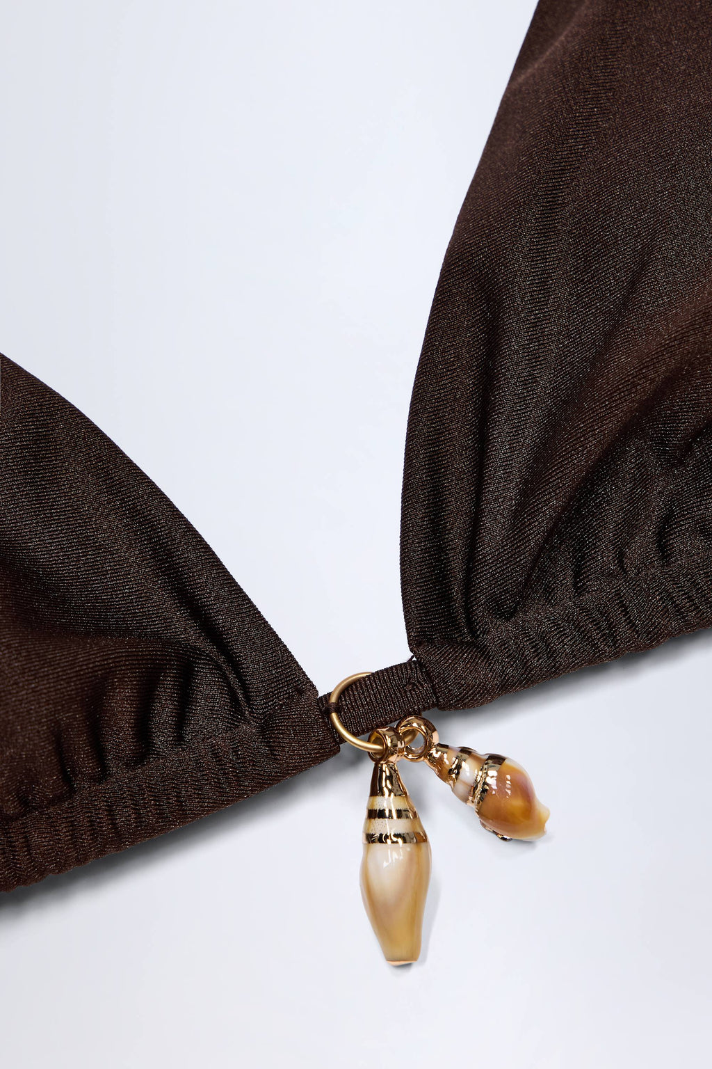 Charm-Detail Triangle Bikini Top in Dark Chocolate