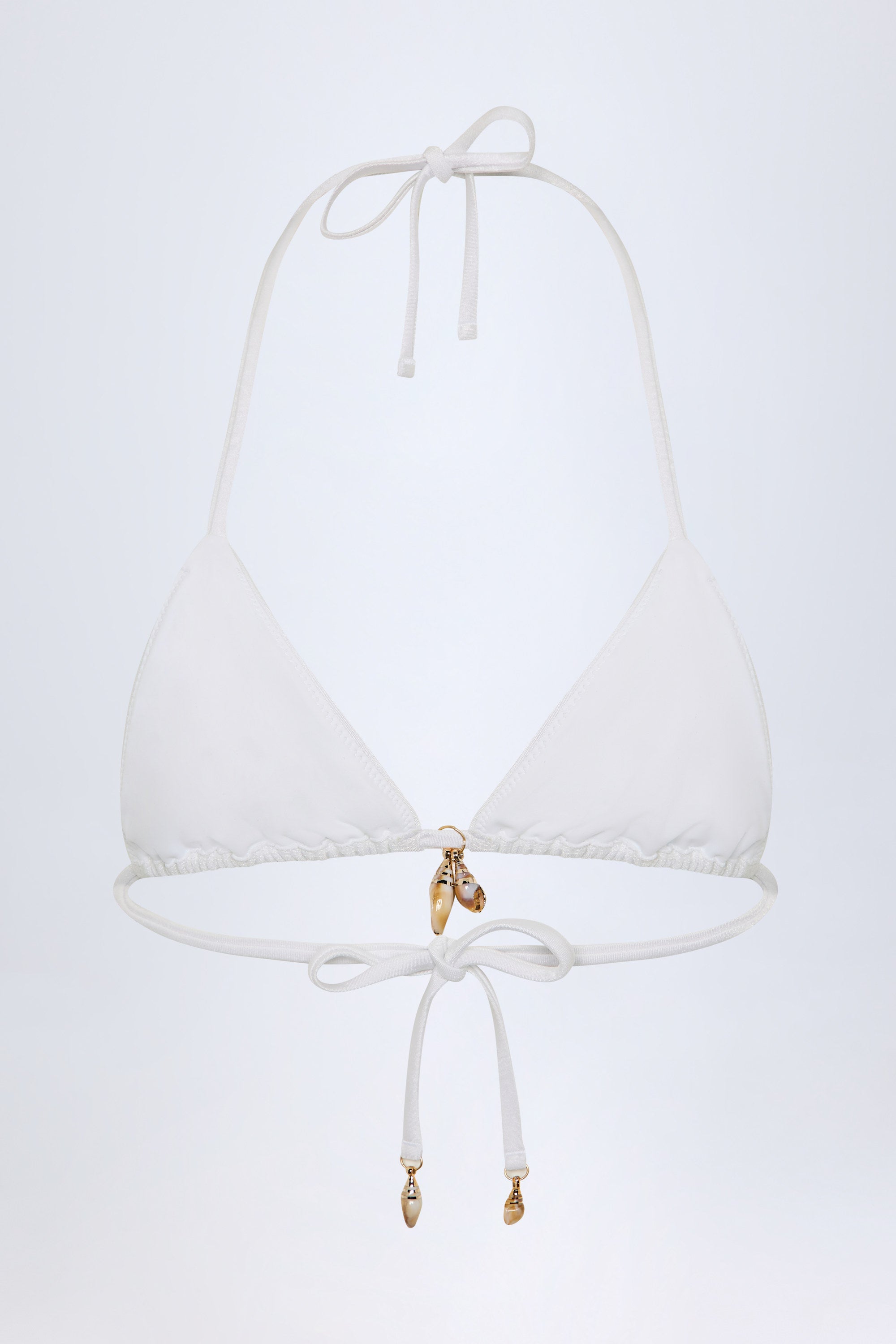 Charm-Detail Triangle Bikini Top in White