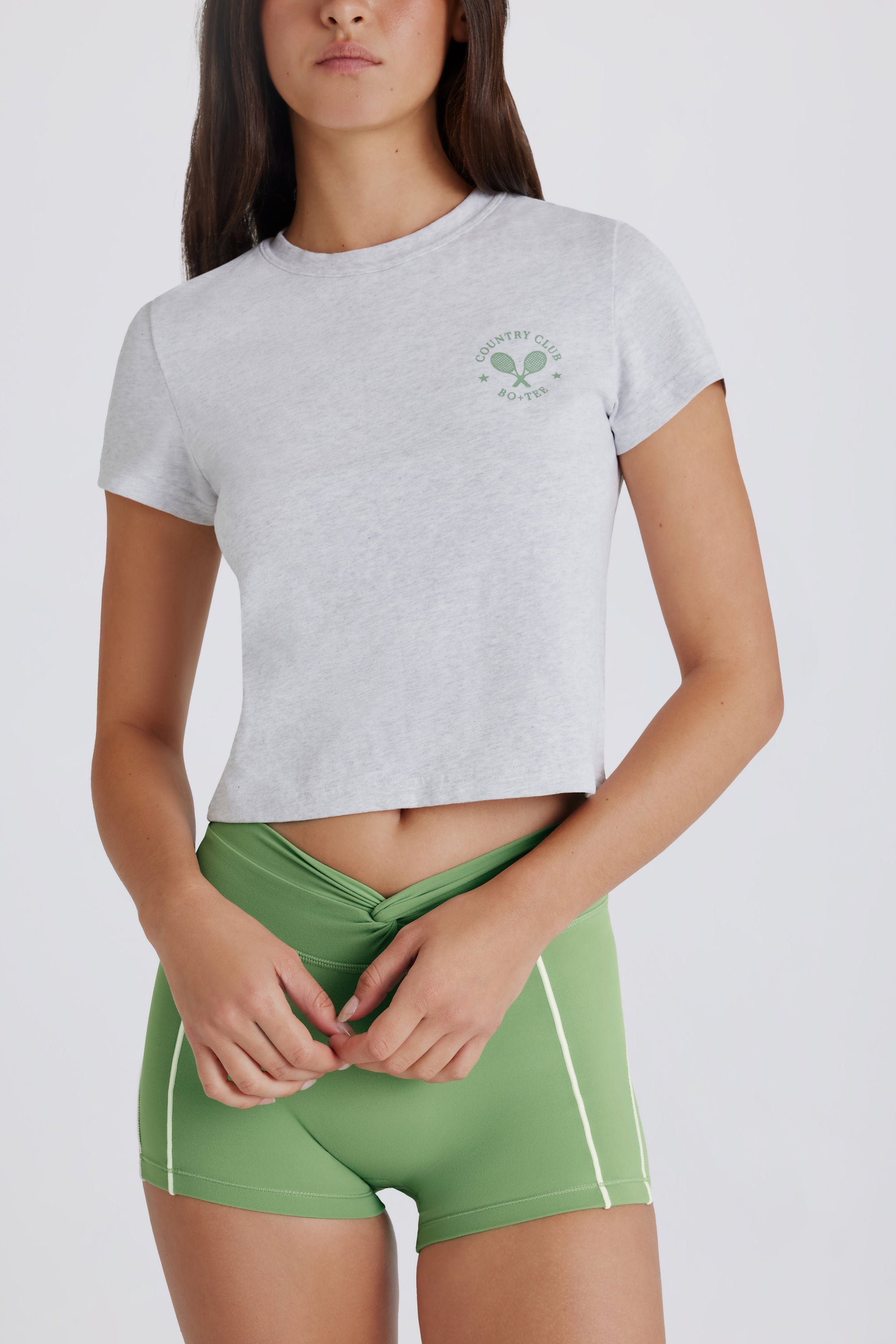 Cropped Graphic T-Shirt in Grey Marl