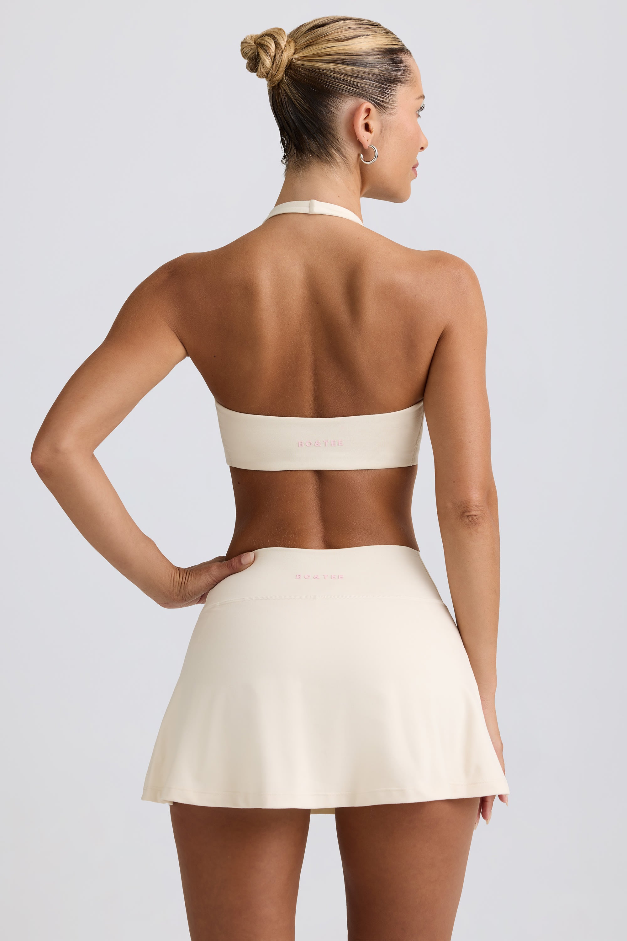 Brushed Jersey Crossover Mini Skort in Ivory Marl