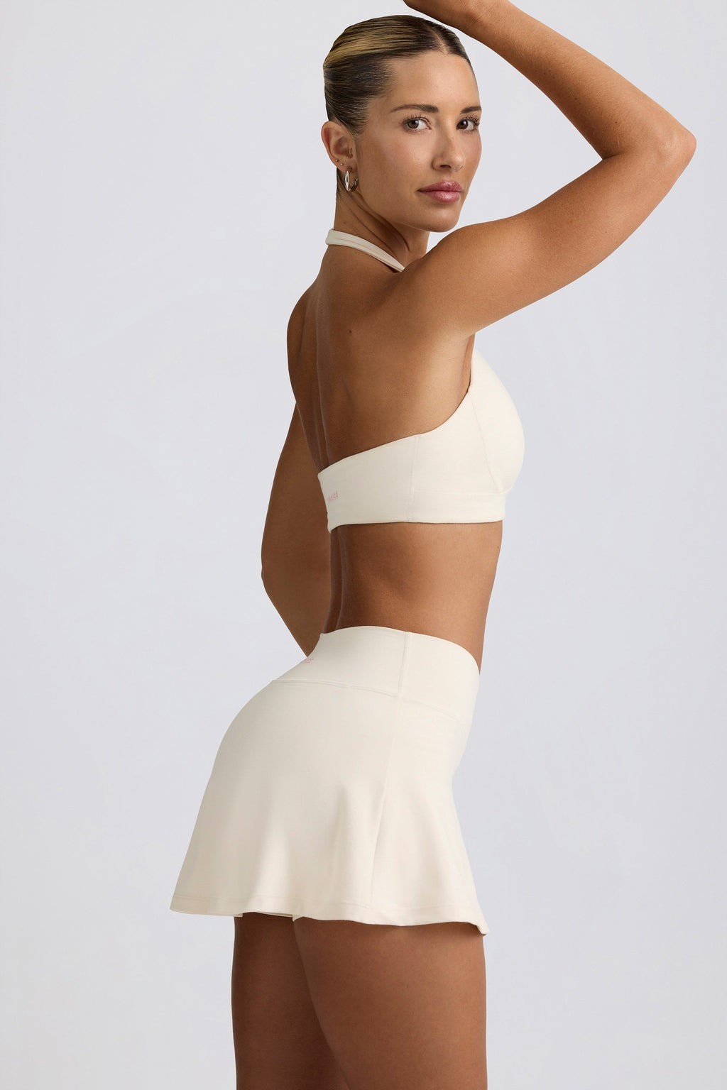 Brushed Jersey Crossover Mini Skort in Ivory Marl