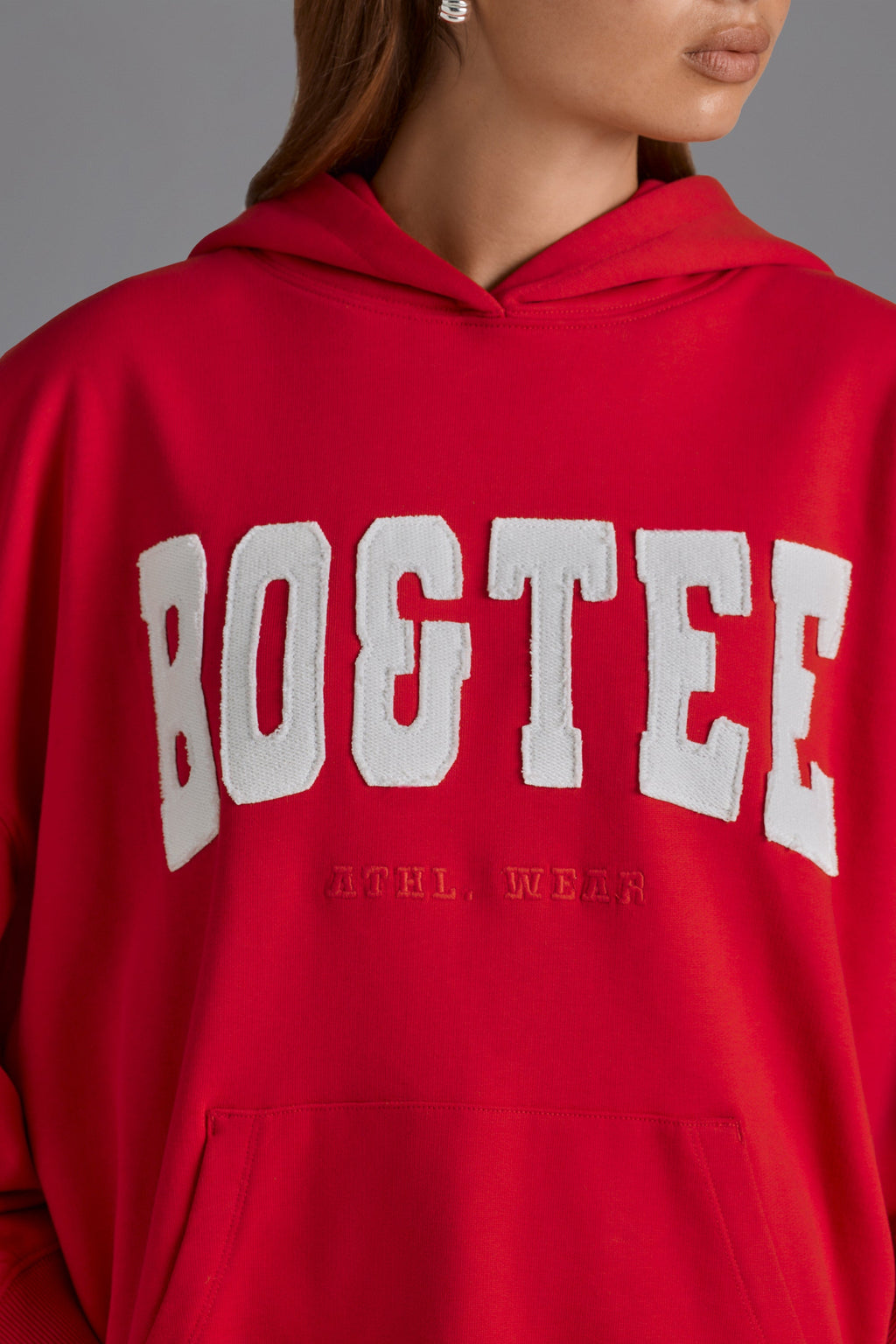 Cotton Fleece Appliqué Oversized Hoodie in Cherry Red