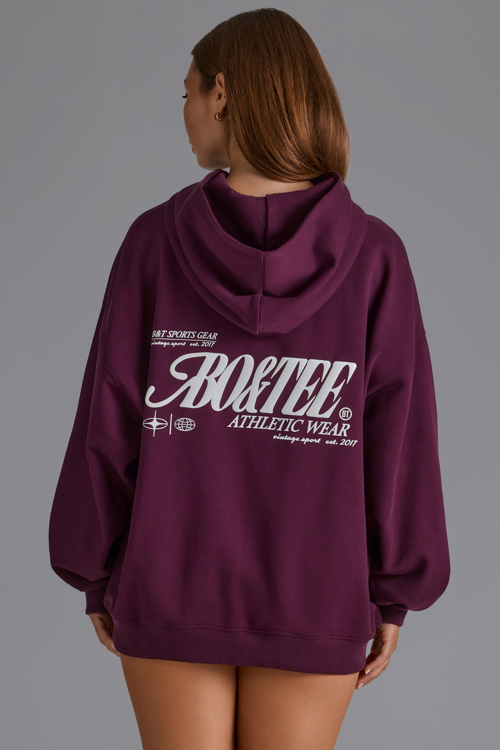 Cotton Fleece Appliqué Oversized Hoodie in Grape