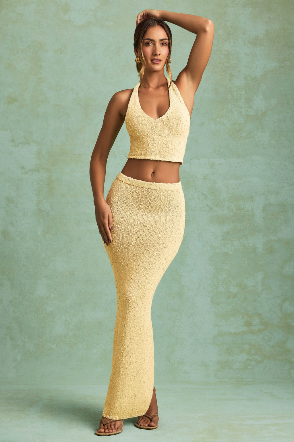 Bouclé Mid-Rise Maxi Skirt in Yellow