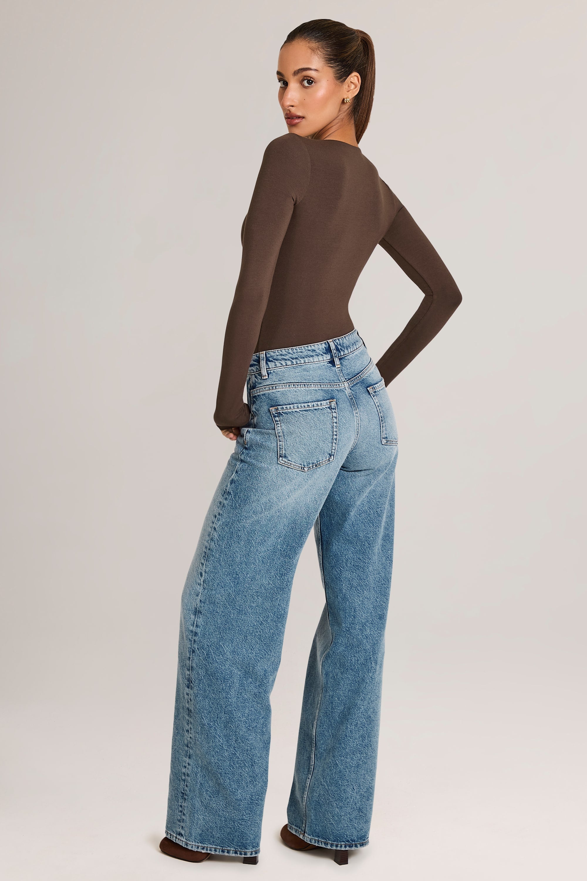 Drawstring Straight-Leg Jeans in Mid Wash