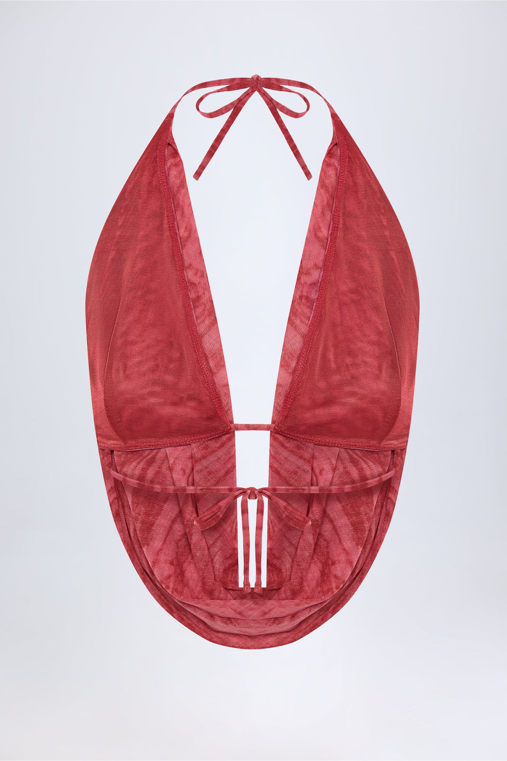 Cowl-Neck Backless Crop Top in Red Print