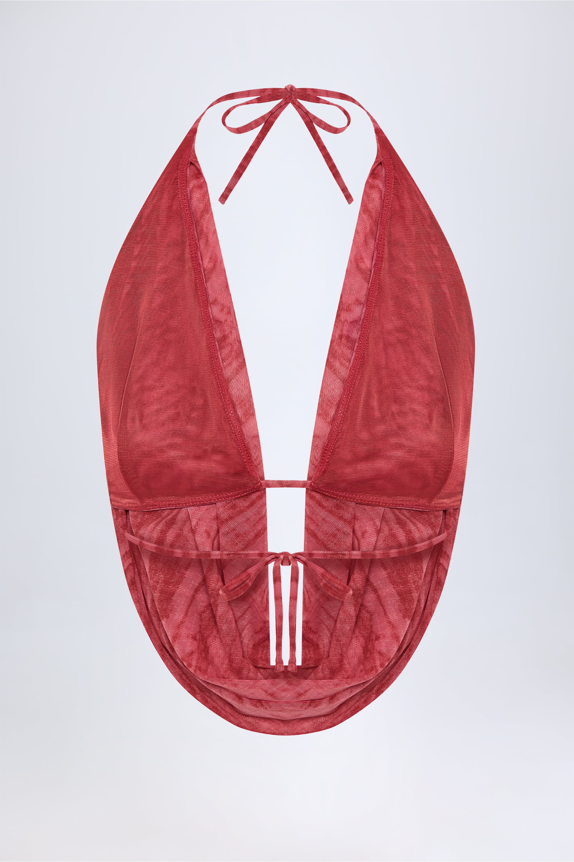 Cowl-Neck Backless Crop Top in Red Print